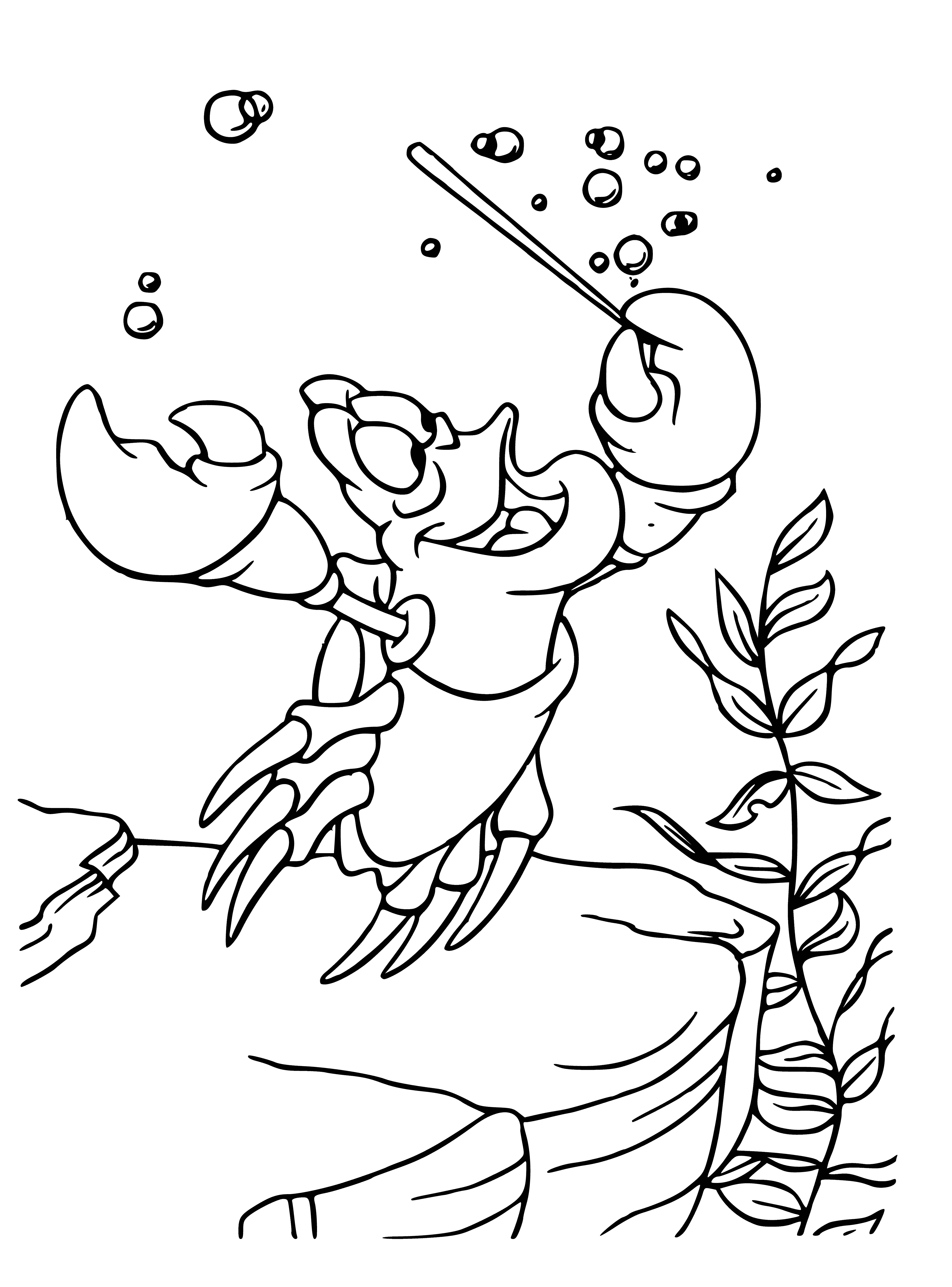 coloring page: Ariel is leading an orchestra of sea creatures, with Sebastian the crab at the helm.