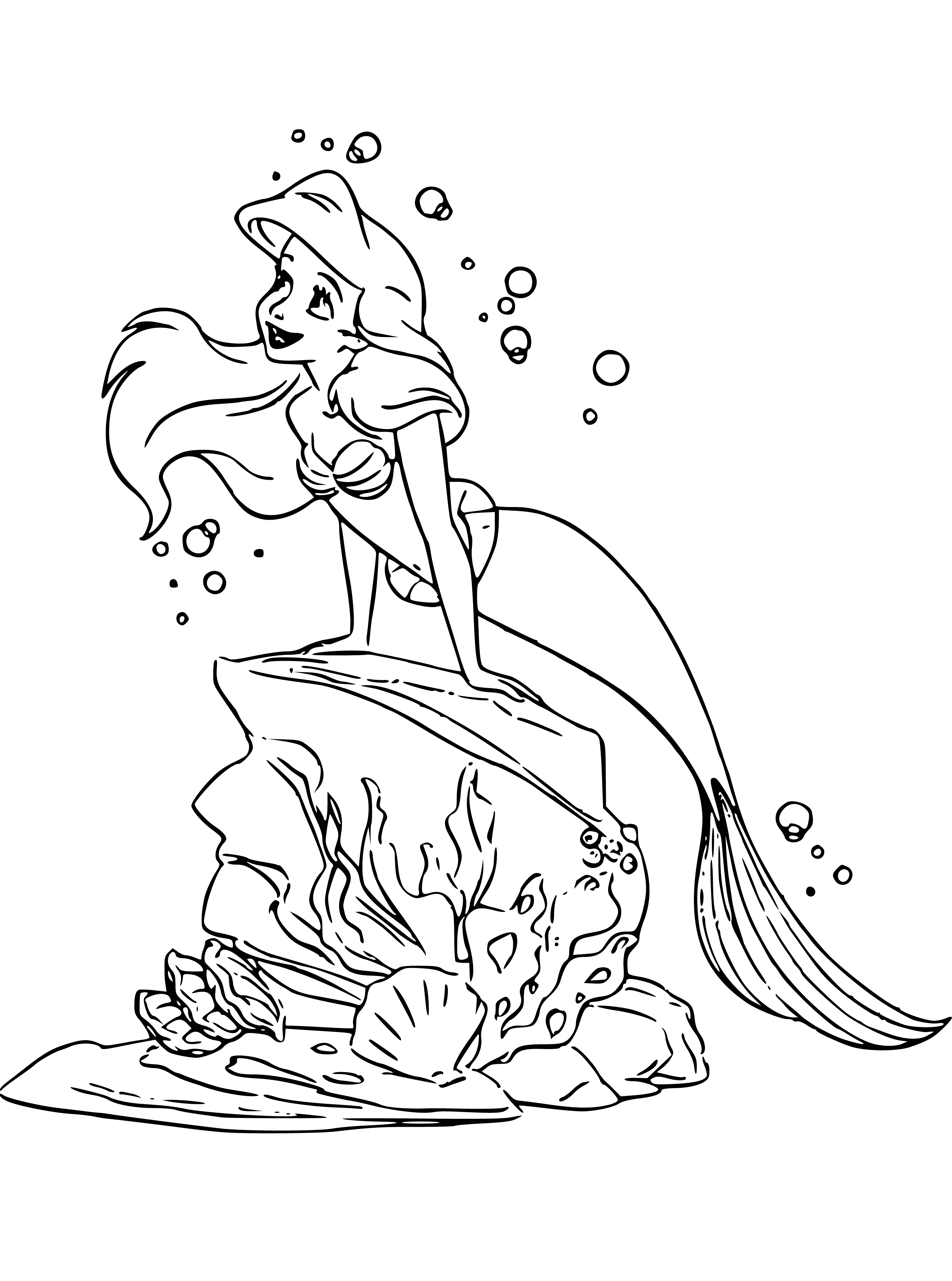 The little mermaid on the stone coloring page