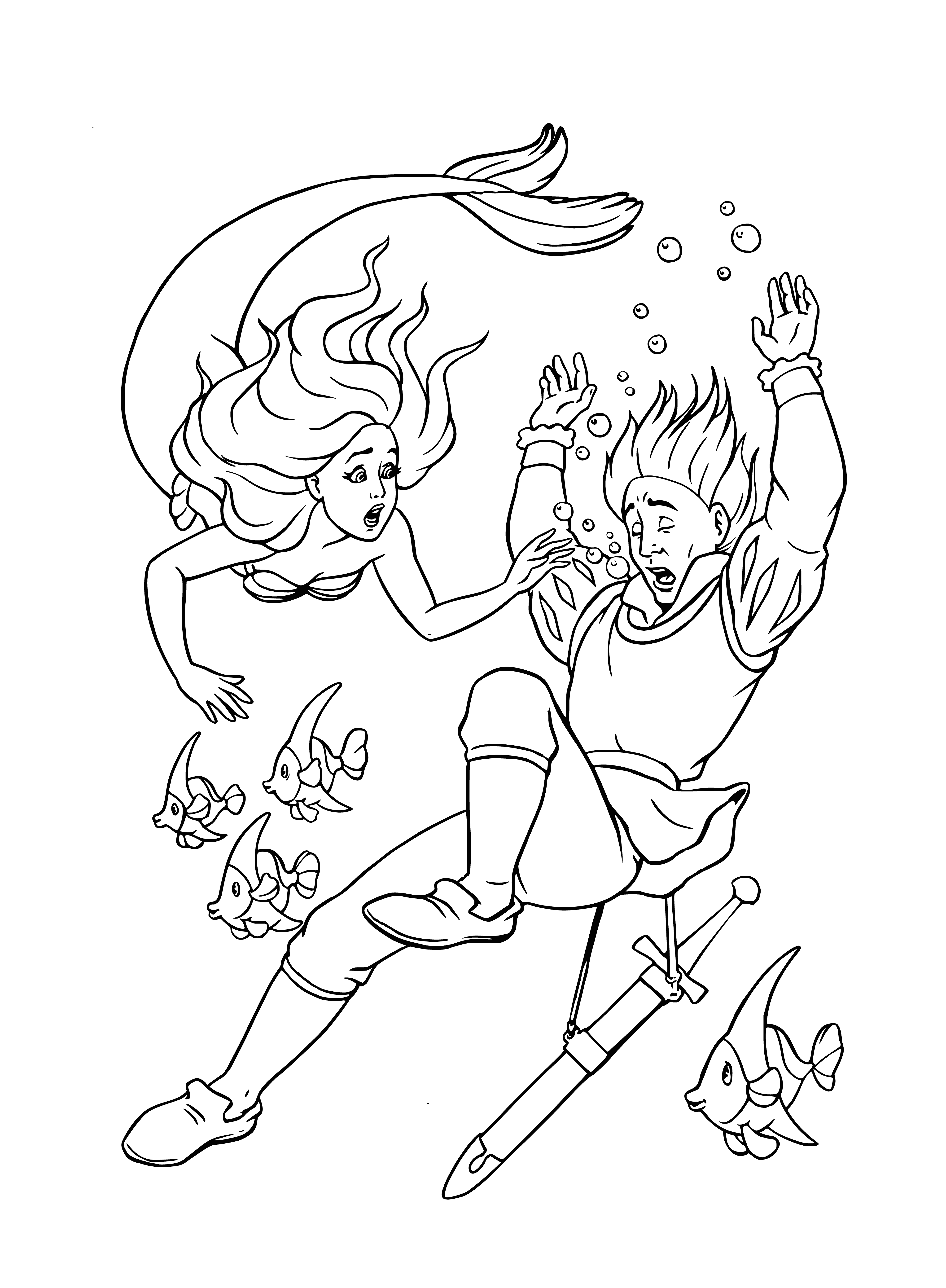 coloring page: Man in coloring page is Hans Christian Andersen writing "The Tales of Hans Christian Andersen" - abt prince who's drowning.