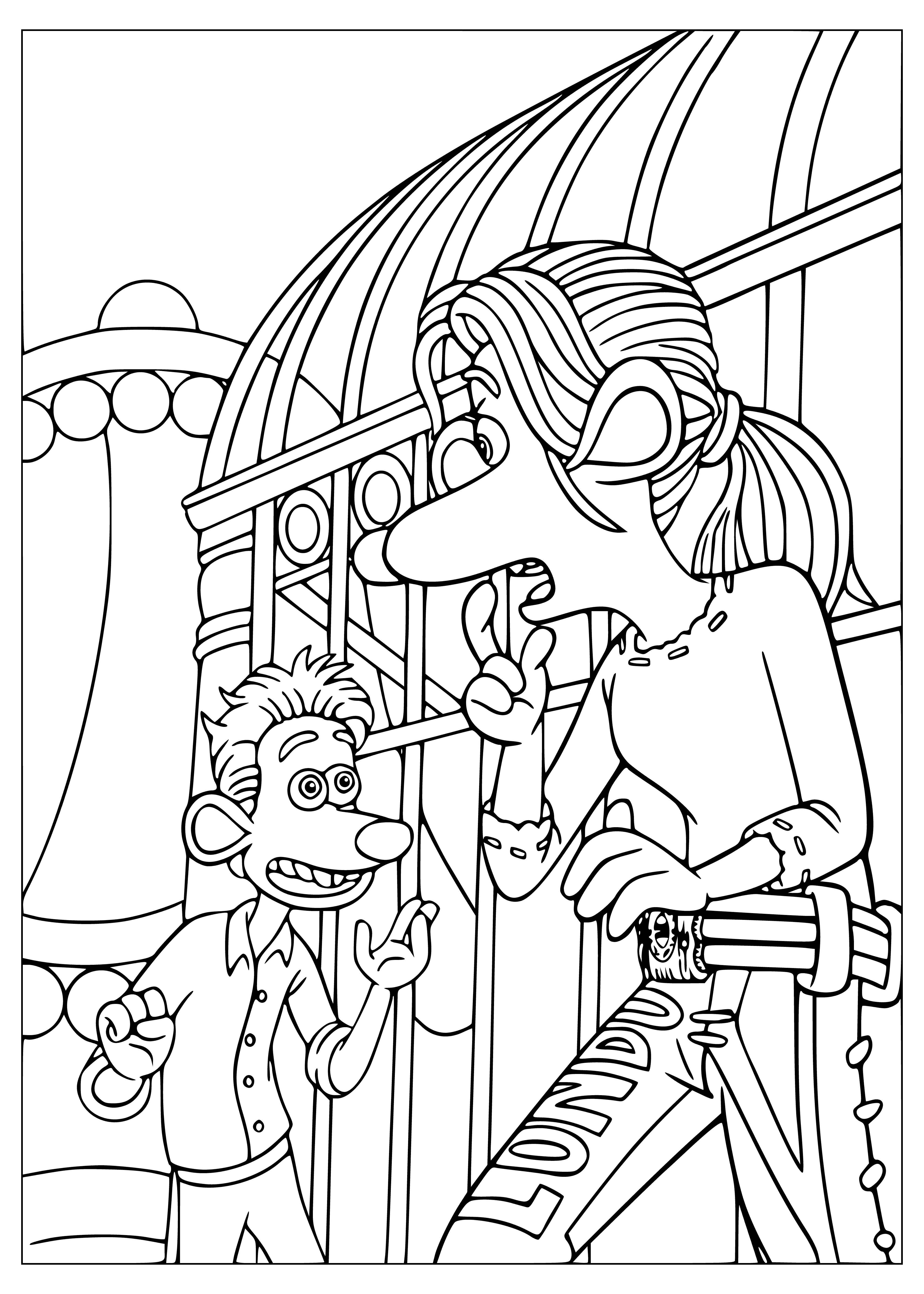 coloring page: Roddy and Rita go on an epic adventure through the sewers of London. On the journey, they meet wild animals and use their wit and intelligence to survive. In the end, they realize they're meant to be and live happily ever after.