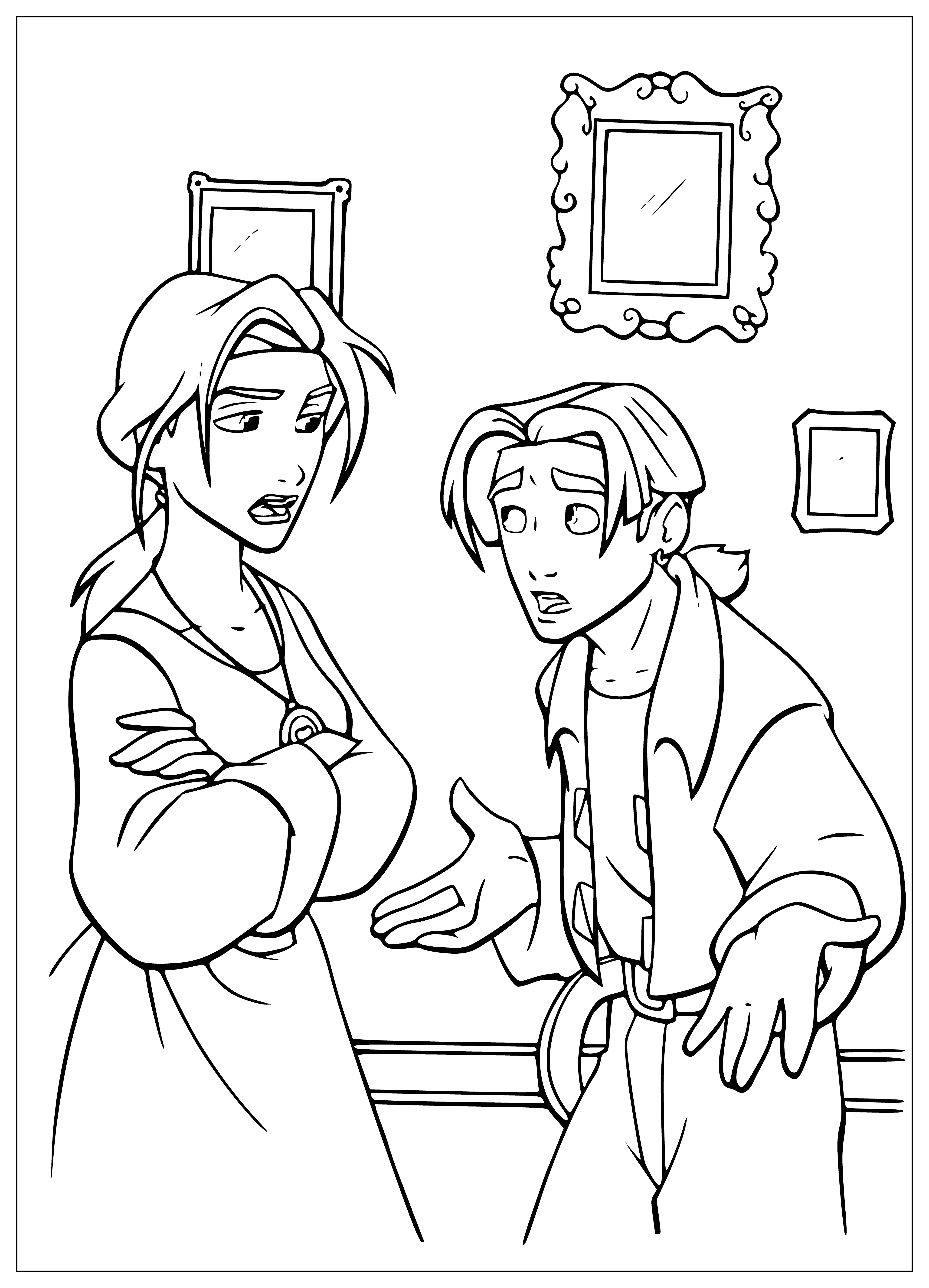 coloring page: Jim persuades his mom to let him go on a treasure hunt.