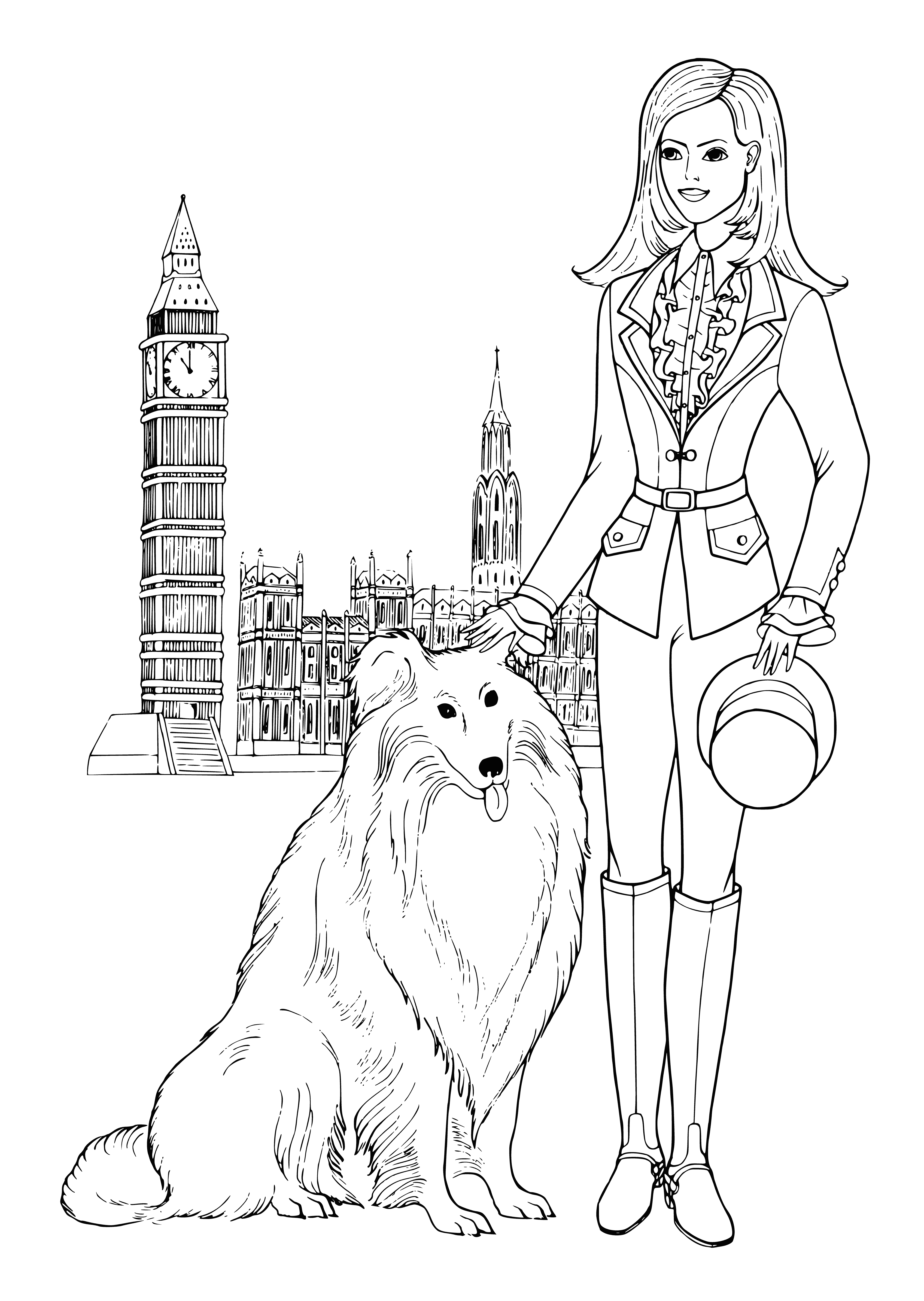 coloring page: Two girls in similar outfits stand in front of a beige wall. Left has black jacket & heels; right has white jacket & heels. Both hold white purses. #fashion
