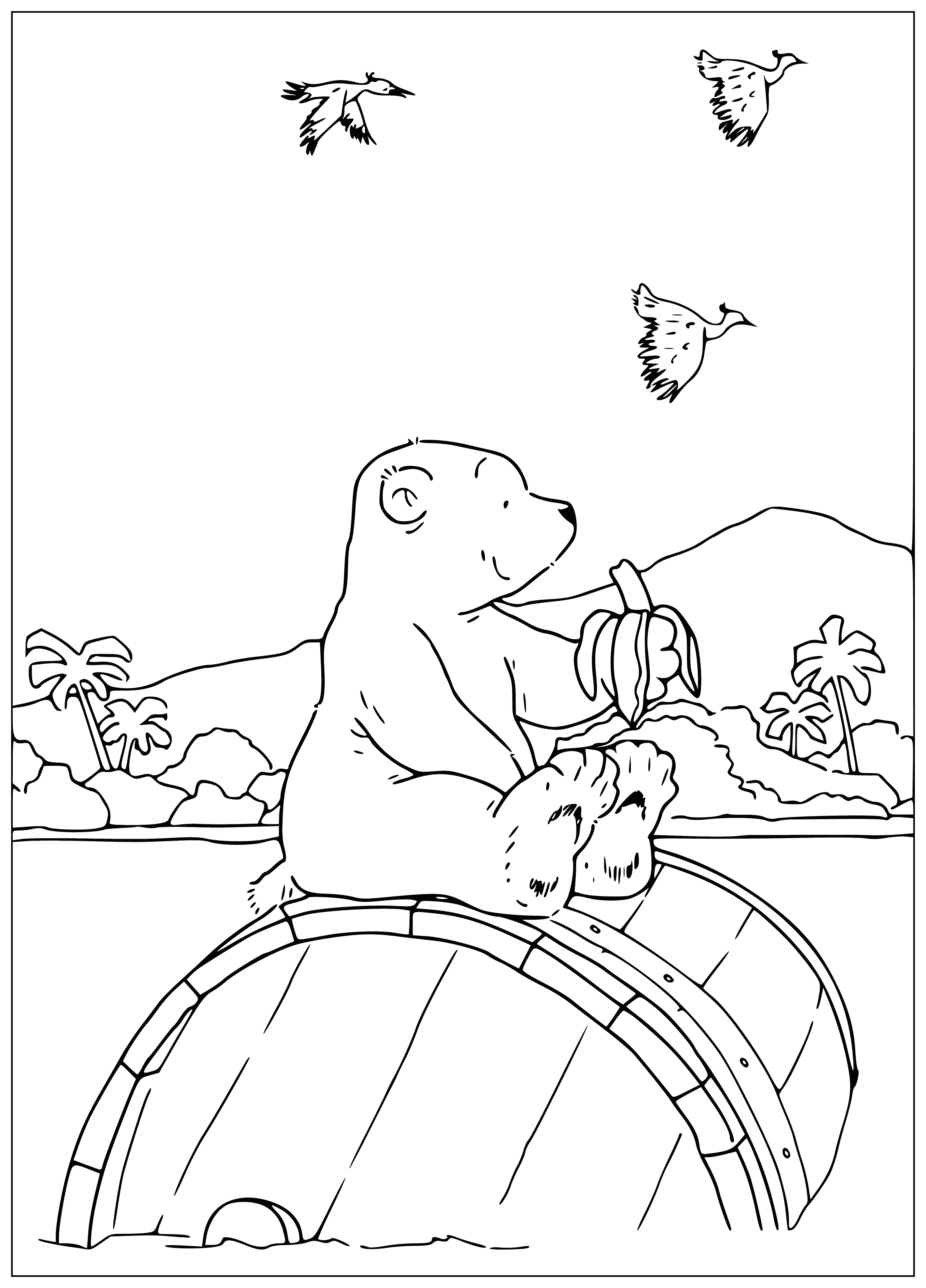 Lars swims on a barrel coloring page