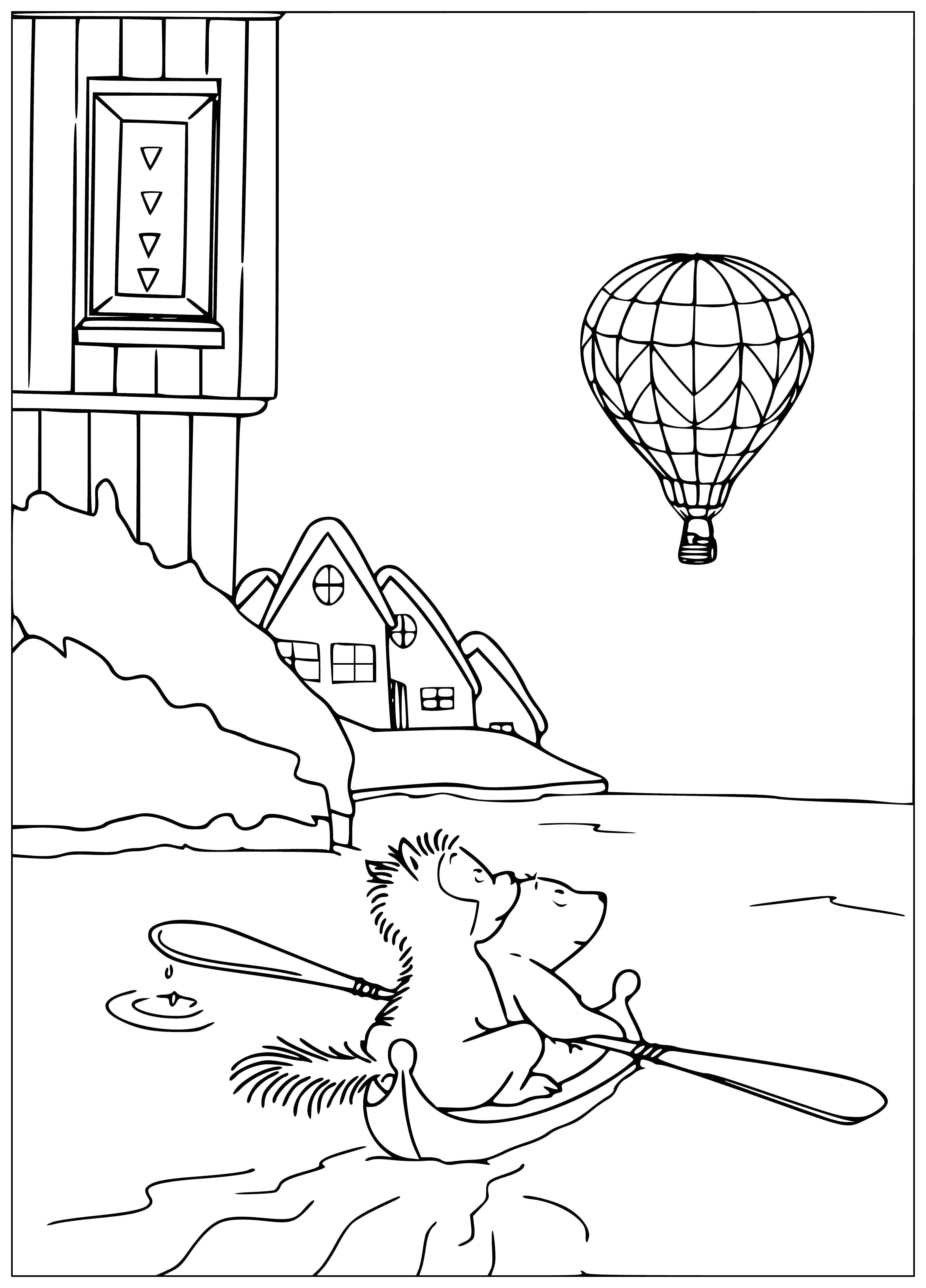 coloring page: A polar bear stands in a boat with a red life jacket in its mouth. #storytime