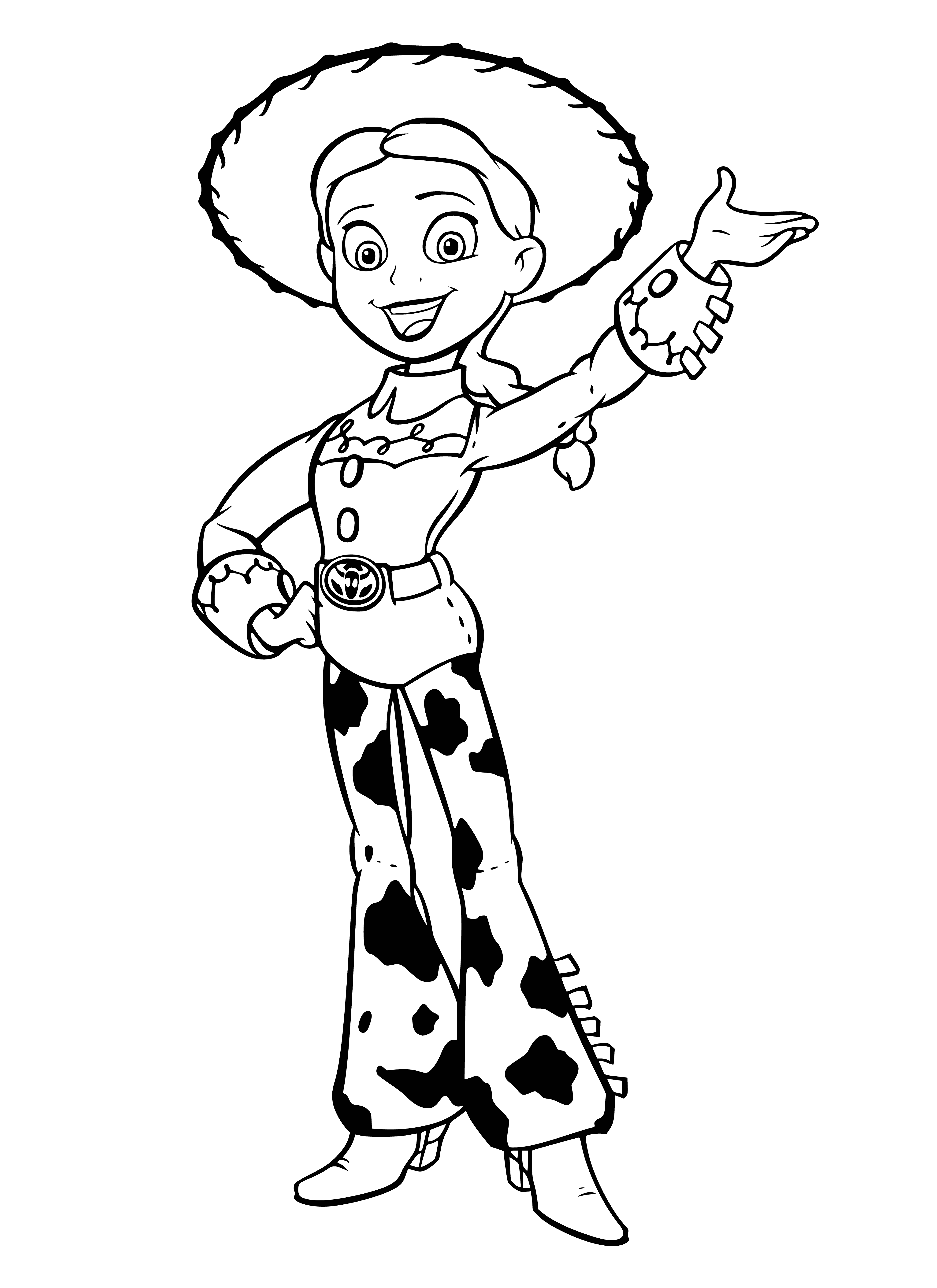 coloring page: Girl wearing cowgirl hat & clothes stands in front of barn with lasso, ready to rope! #cowgirl #adventure #coloringpage