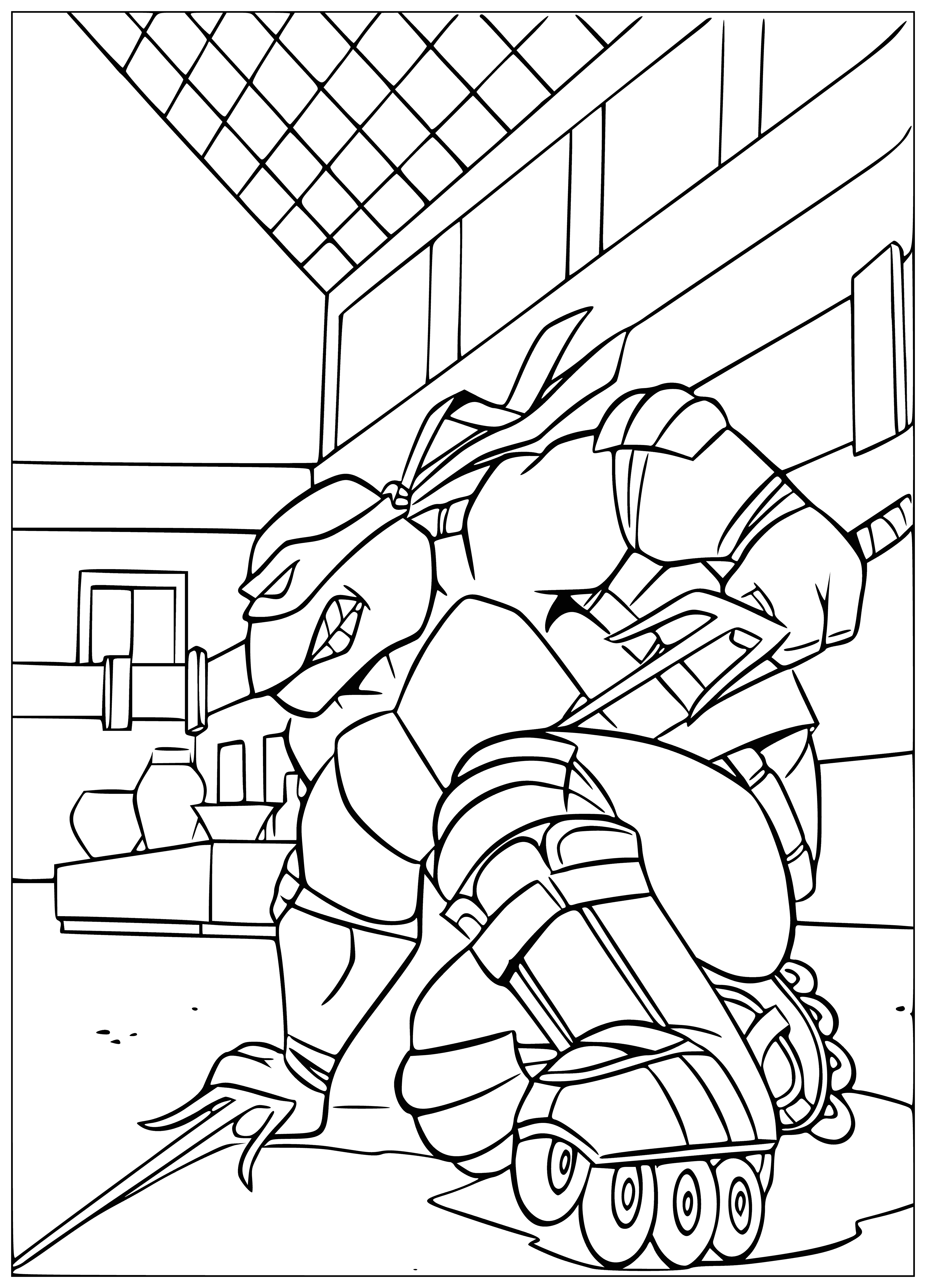 coloring page: Raphael skates across a parking lot on rollers, hands behind back and legs crossed. #coloringpage #ninjaturtles