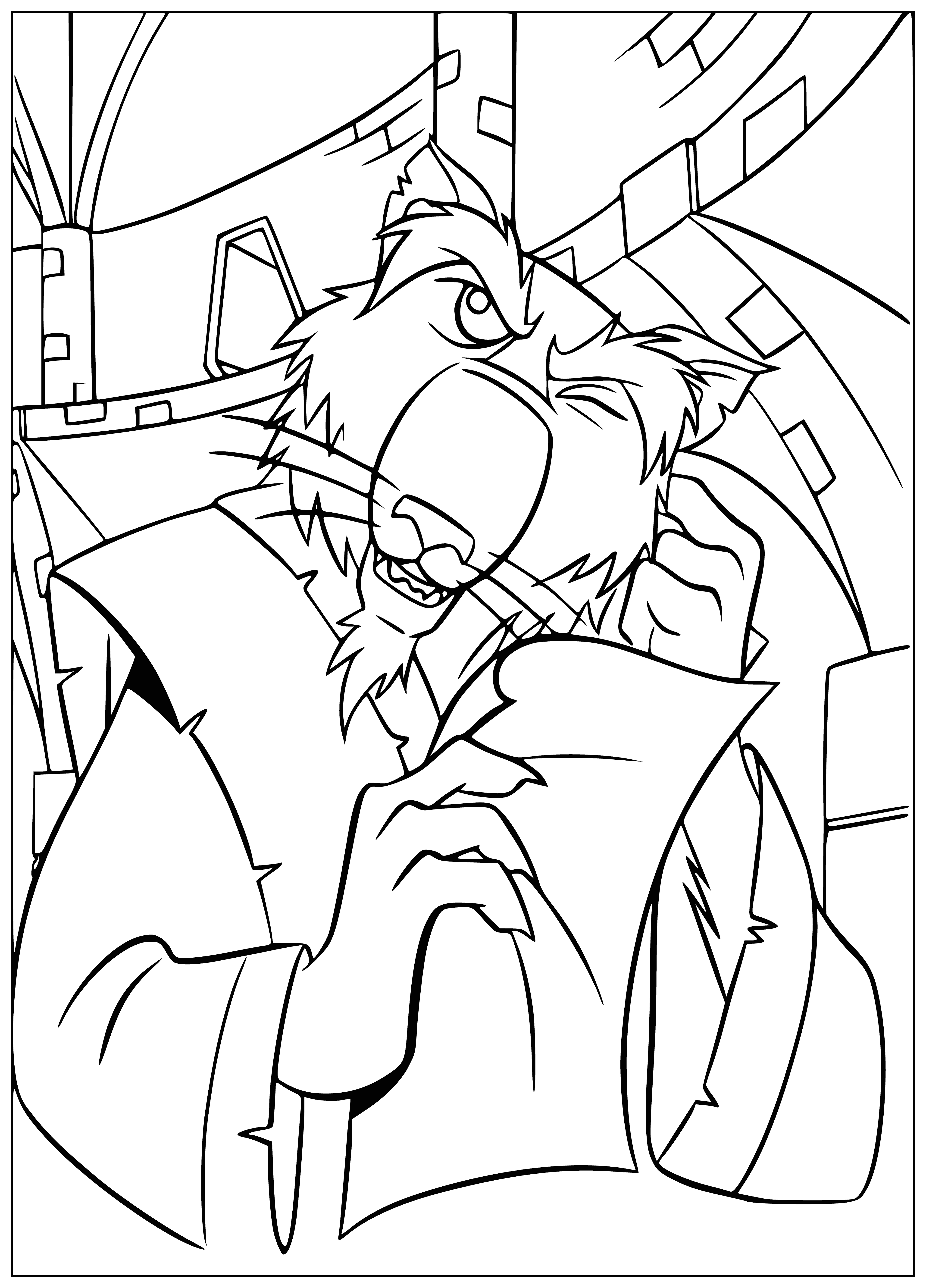 coloring page: A rat wearing brown robe, belt & sandals is featured in the coloring page.