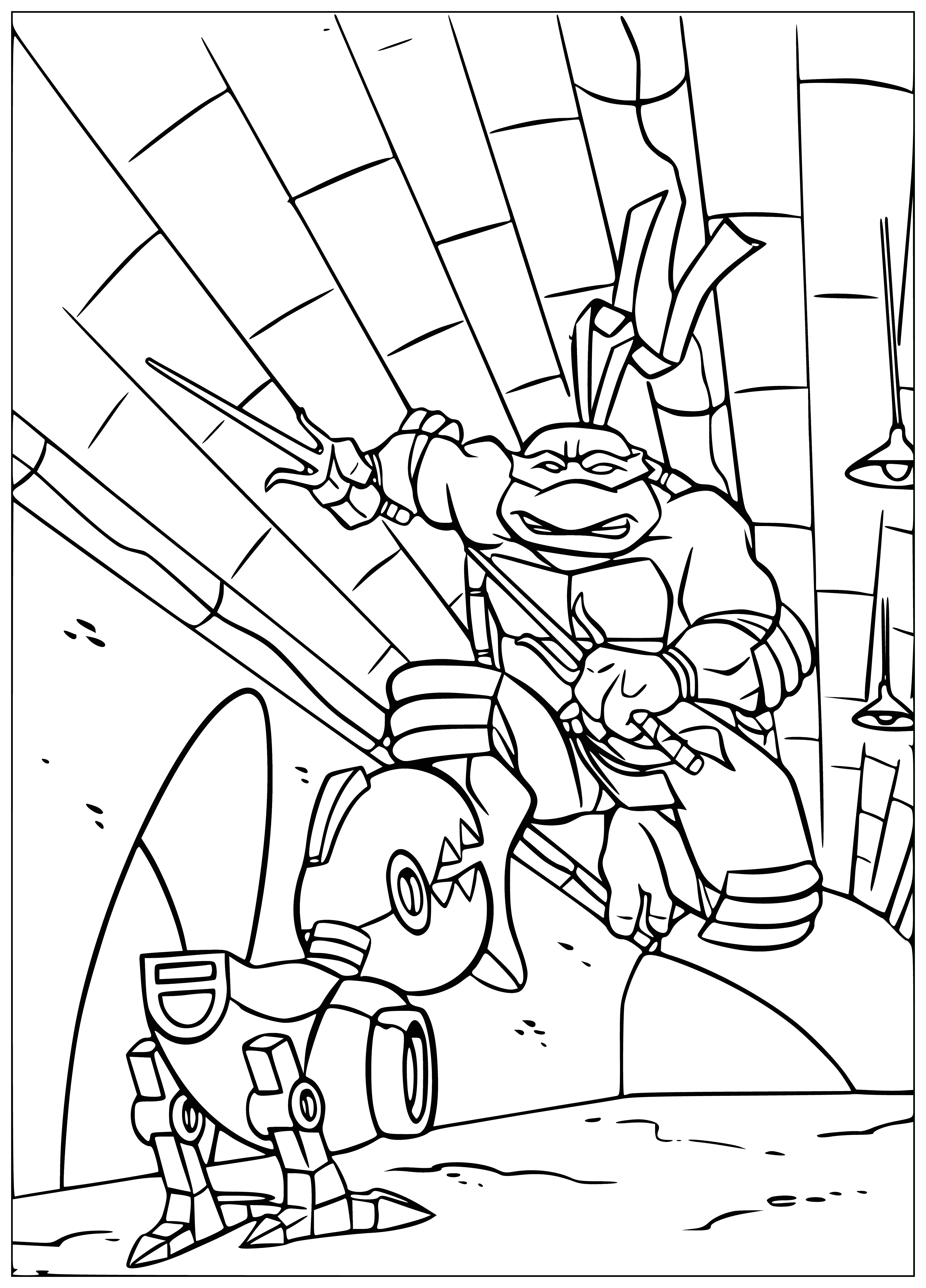 Raphael and the robot coloring page