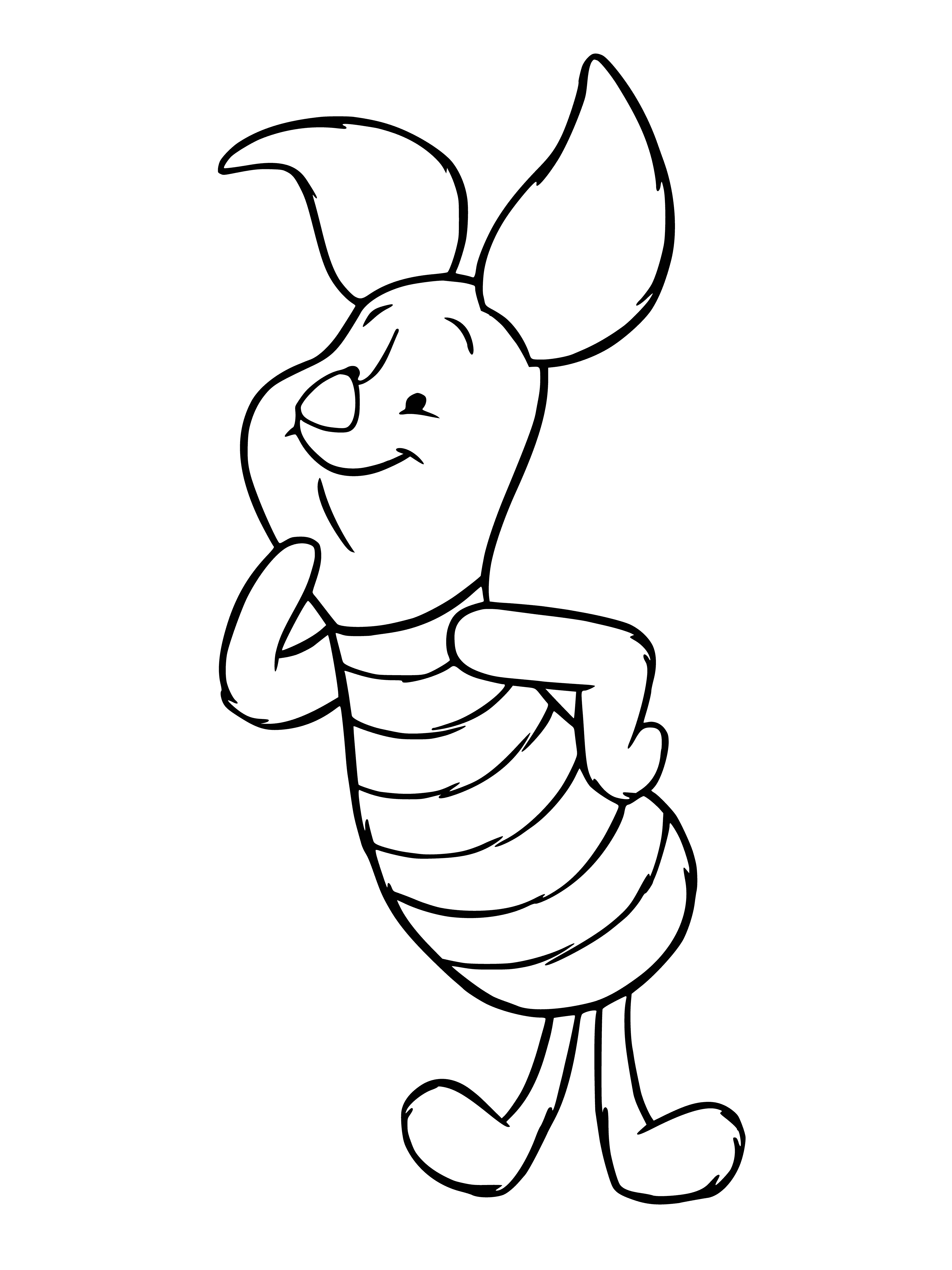 coloring page: Winnie the Pooh stands perplexed before a pile of dung, arms crossed.