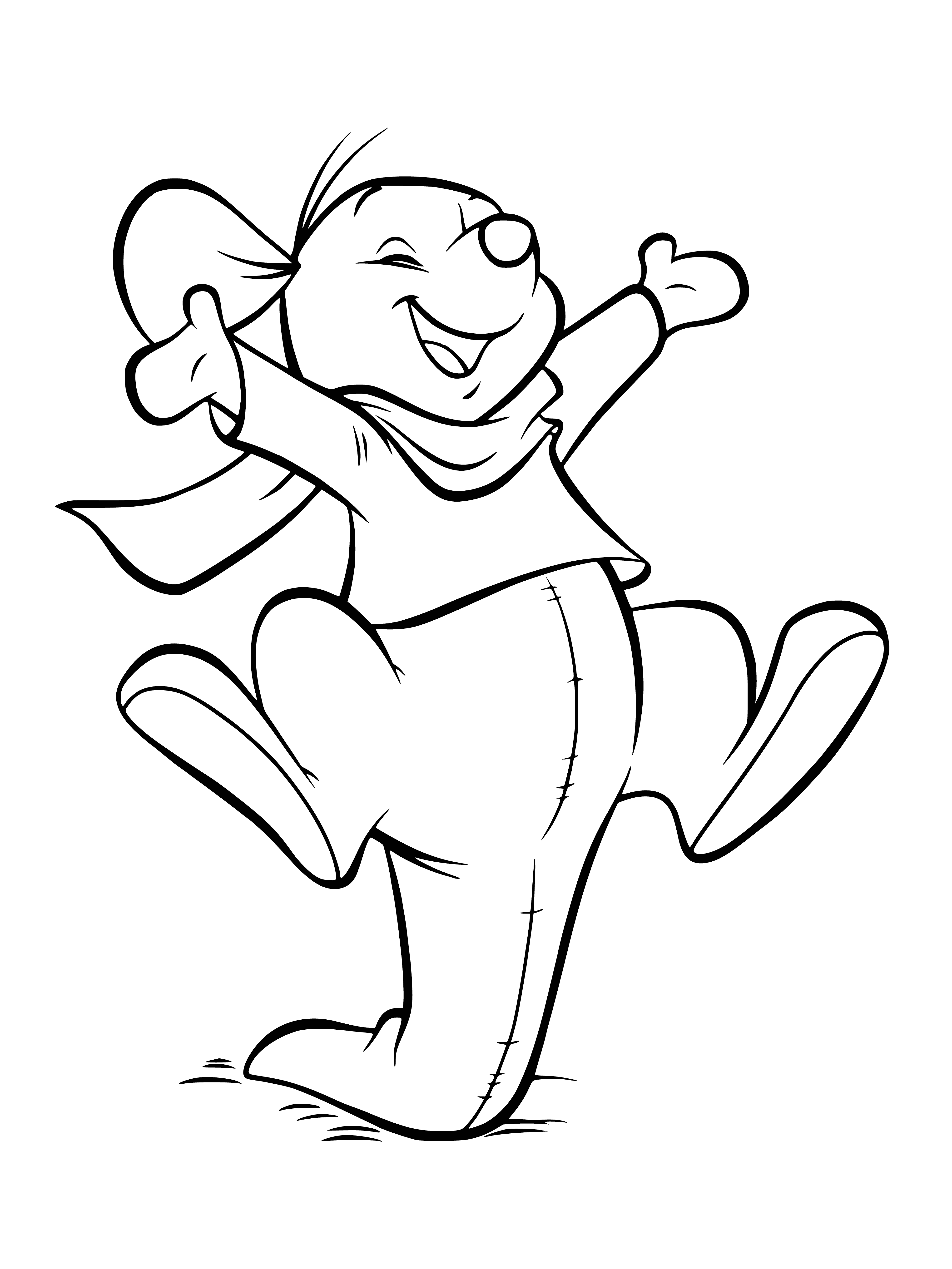 coloring page: Kangaroo chases Winnie the Pooh in coloring page; kangaroo big and muscular, Winnie scared and small, no muscles.
