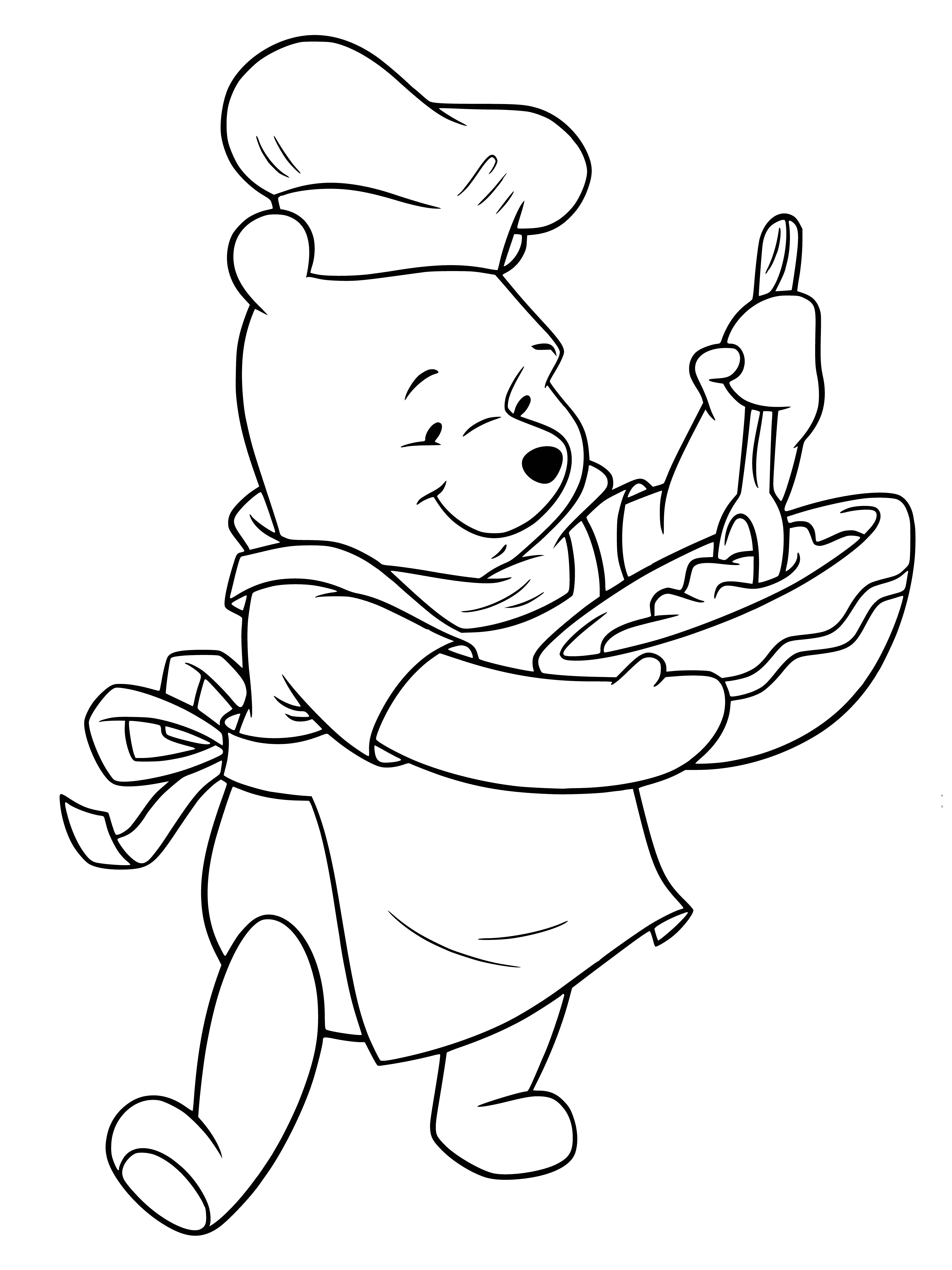 coloring page: Winnie the Pooh cooking in the kitchen with a cookbook & spoon - steam coming out of pot! #disney #fun