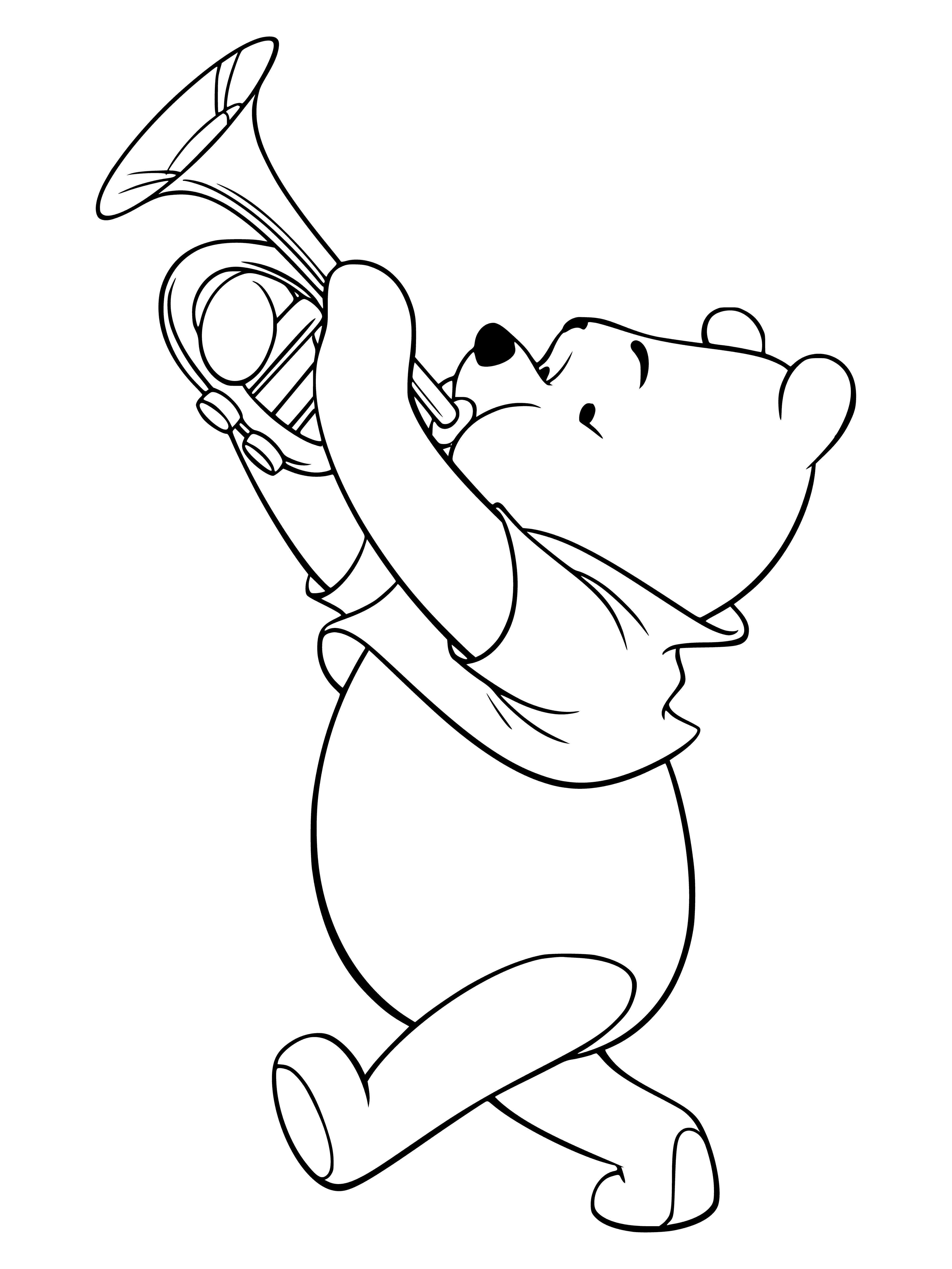 coloring page: Winnie the Pooh plays the trumpet surrounded by bees. #pooh