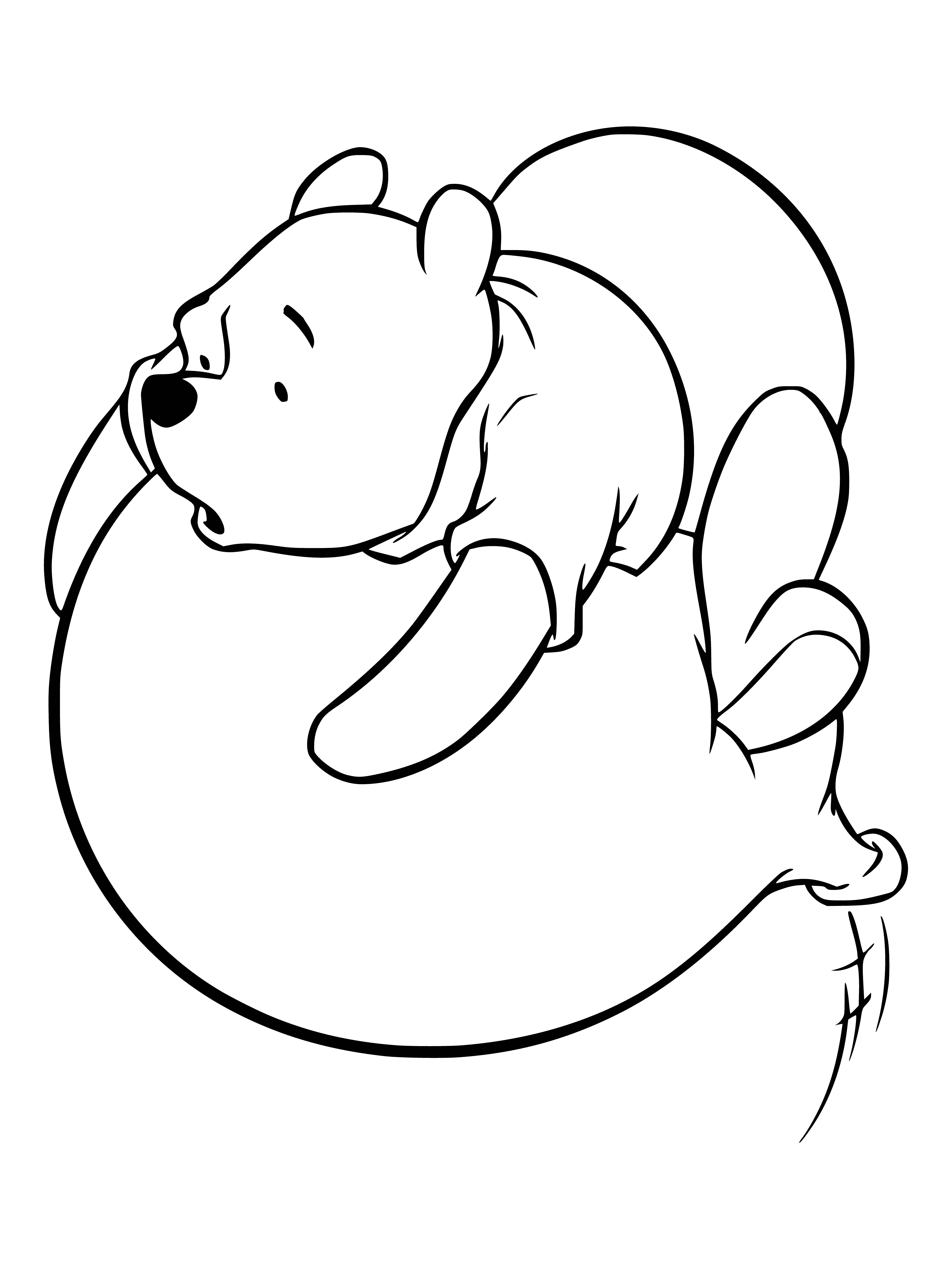 coloring page: Small teddy bear in red shirt on big green ball in grass. #teddybear