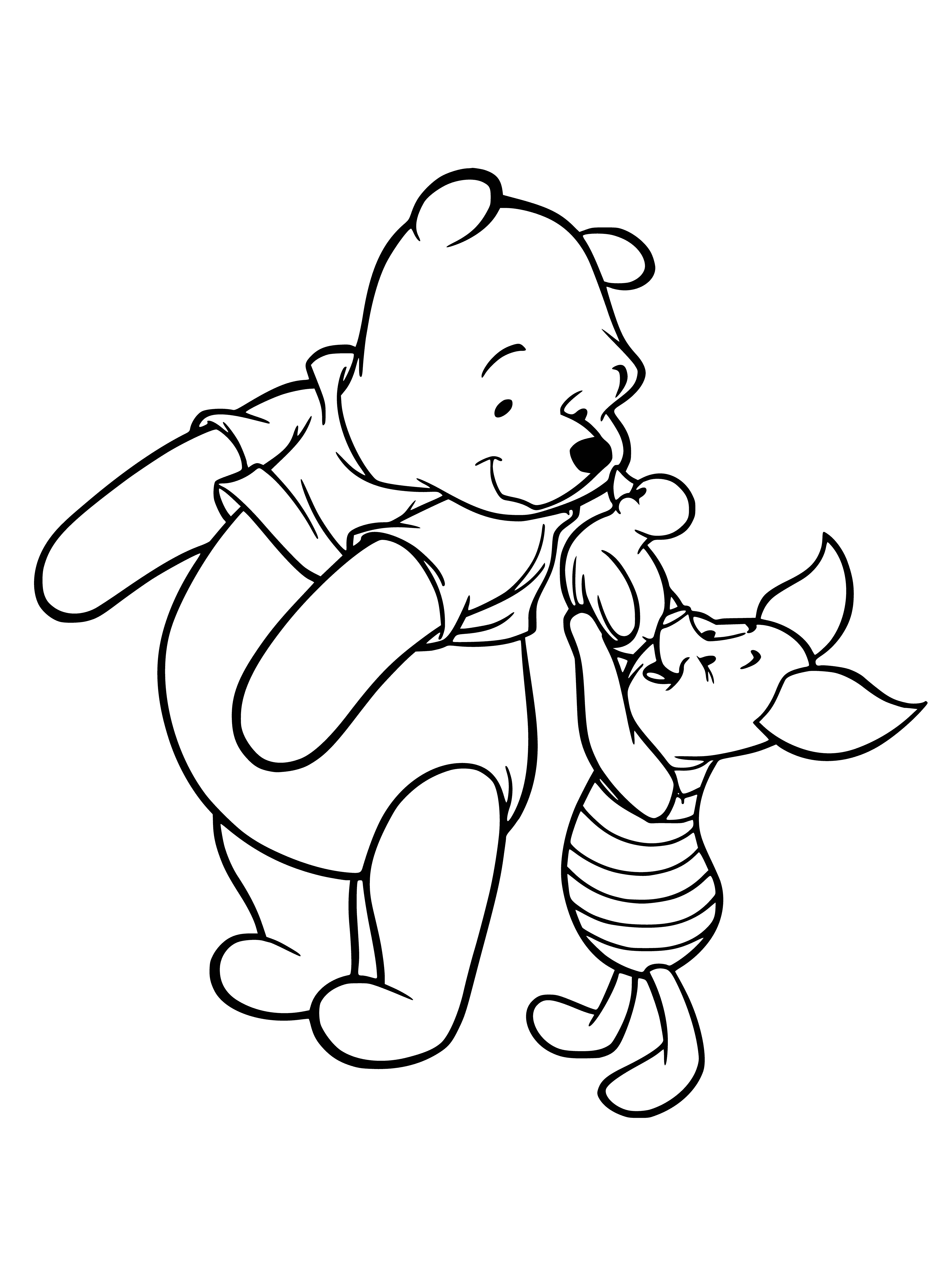 coloring page: Winnie the Pooh & Piglet smile, holding red & blue balloons. #ClassicDisney