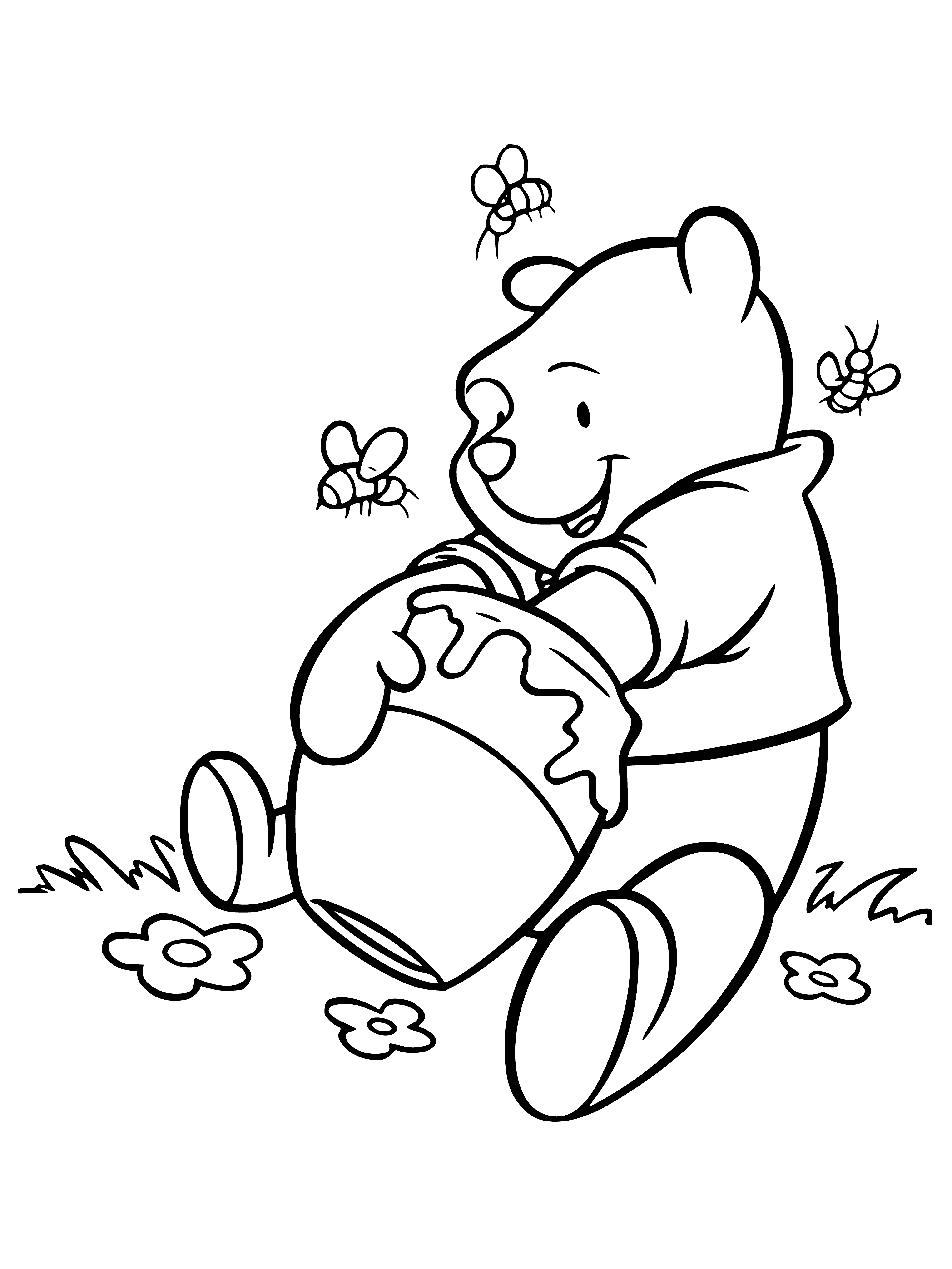 Winnie feasts on honey coloring page