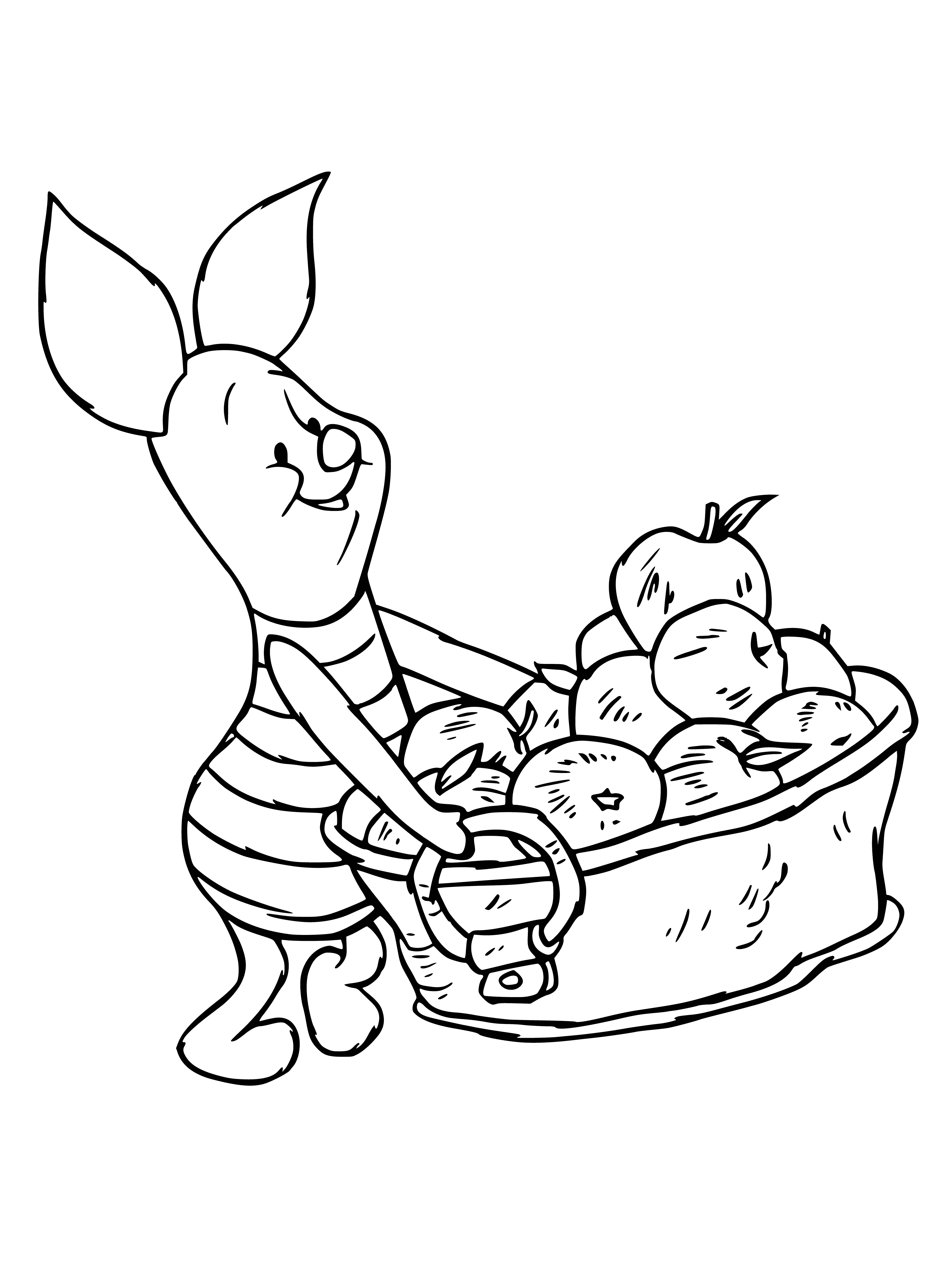 Piggy picked apples coloring page