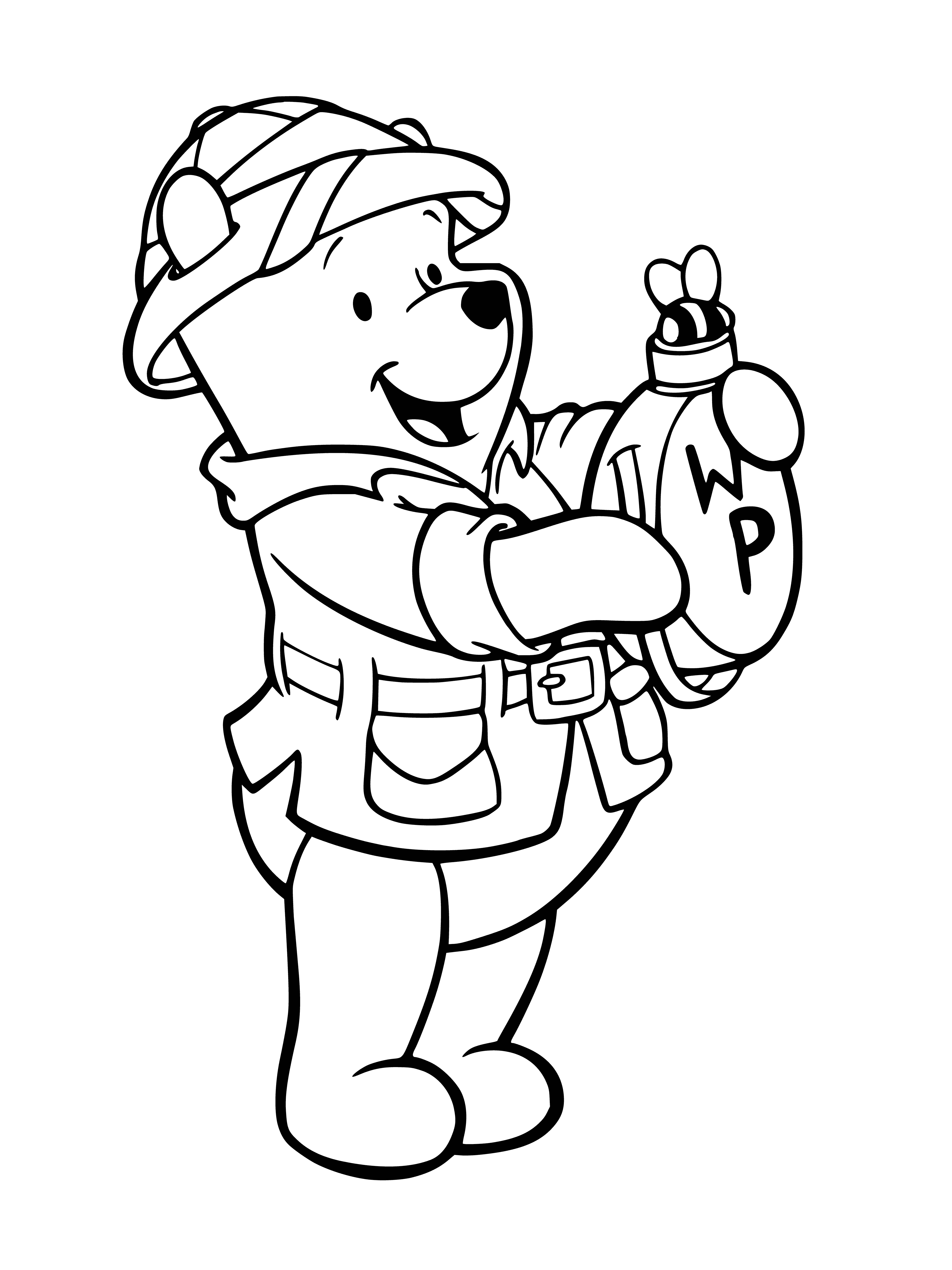coloring page: Winnie and Piglet explore the forest, following a map in search of adventure.