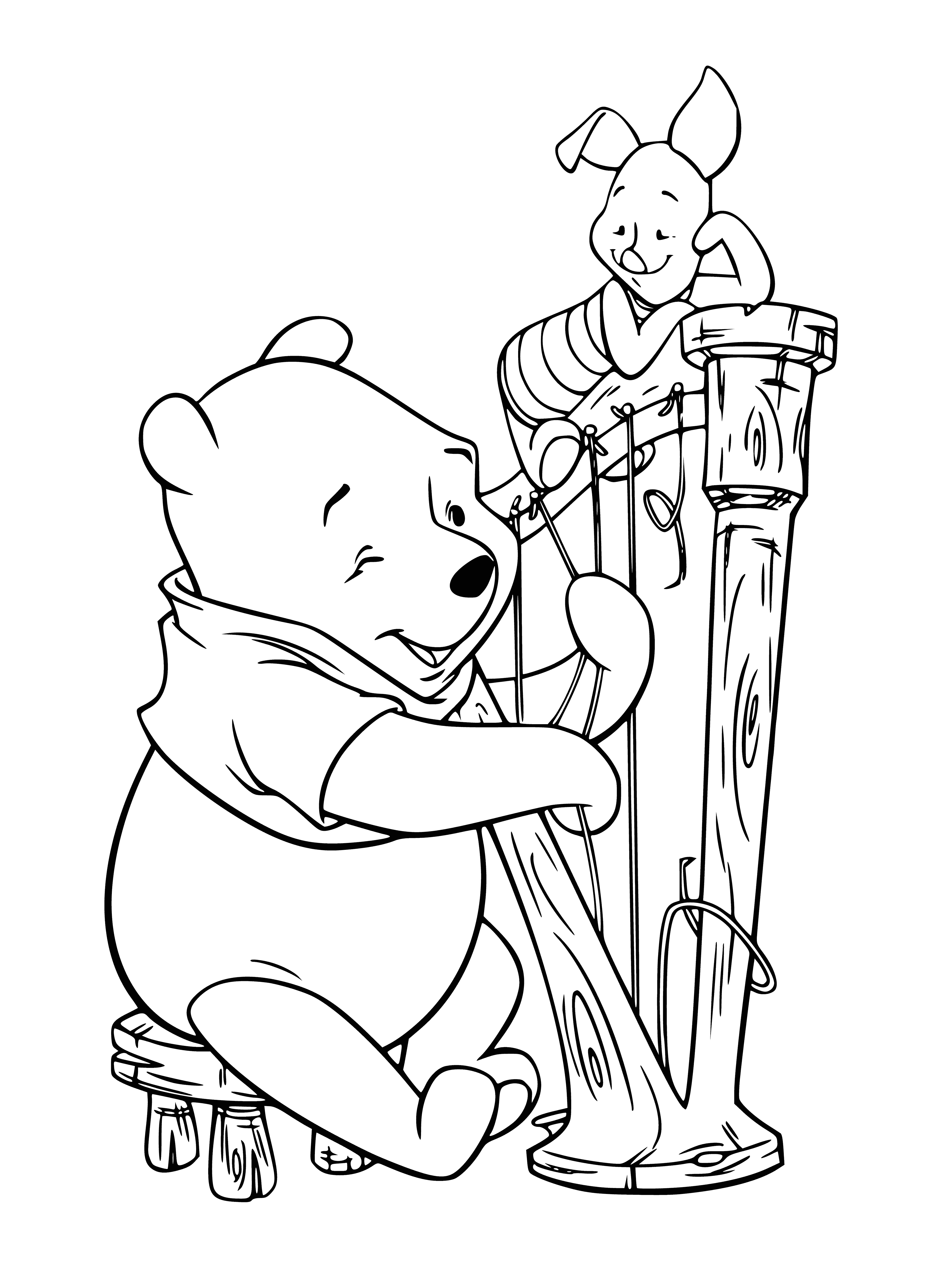 coloring page: Three furry creatures, one with reddish brown fur singing, two with cream-colored fur holding instruments.