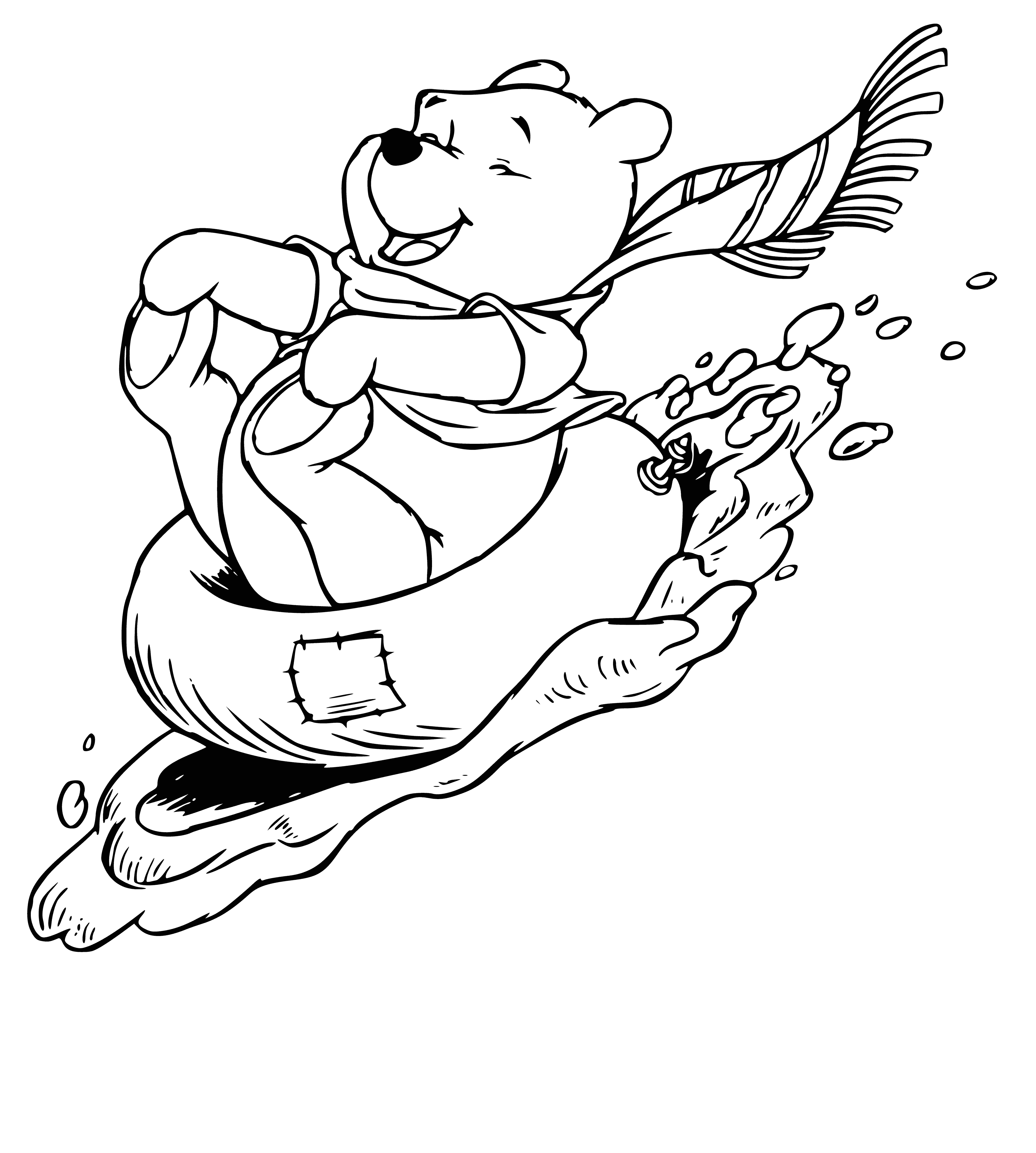 coloring page: Winnie the Pooh rolls down a mountain with a pot of honey - a bear with a brown coat.