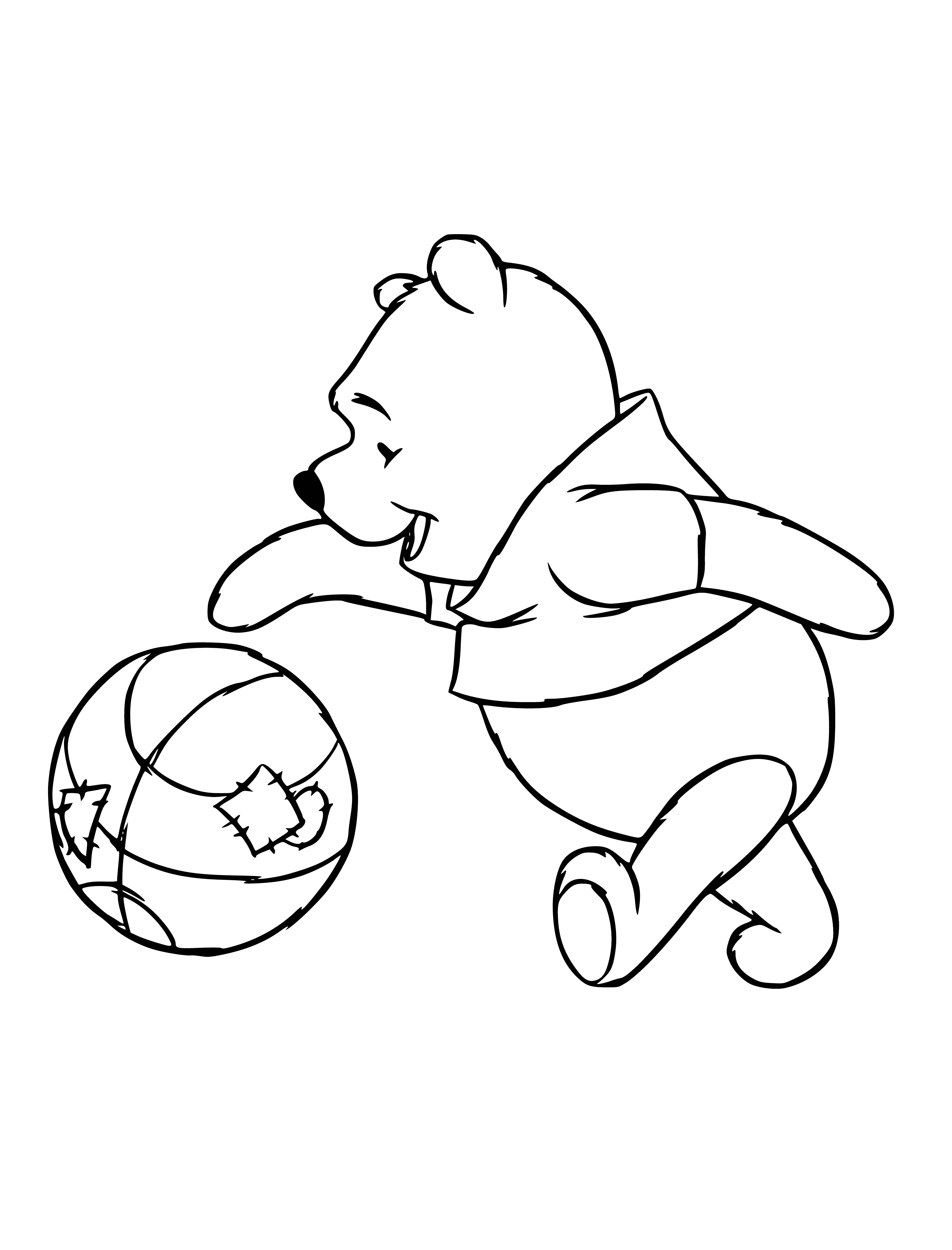 coloring page: Character from Winnie the Pooh holds red ball in both hands, yellow shirt & red collar on white background. Perfect for coloring! #coloringtime