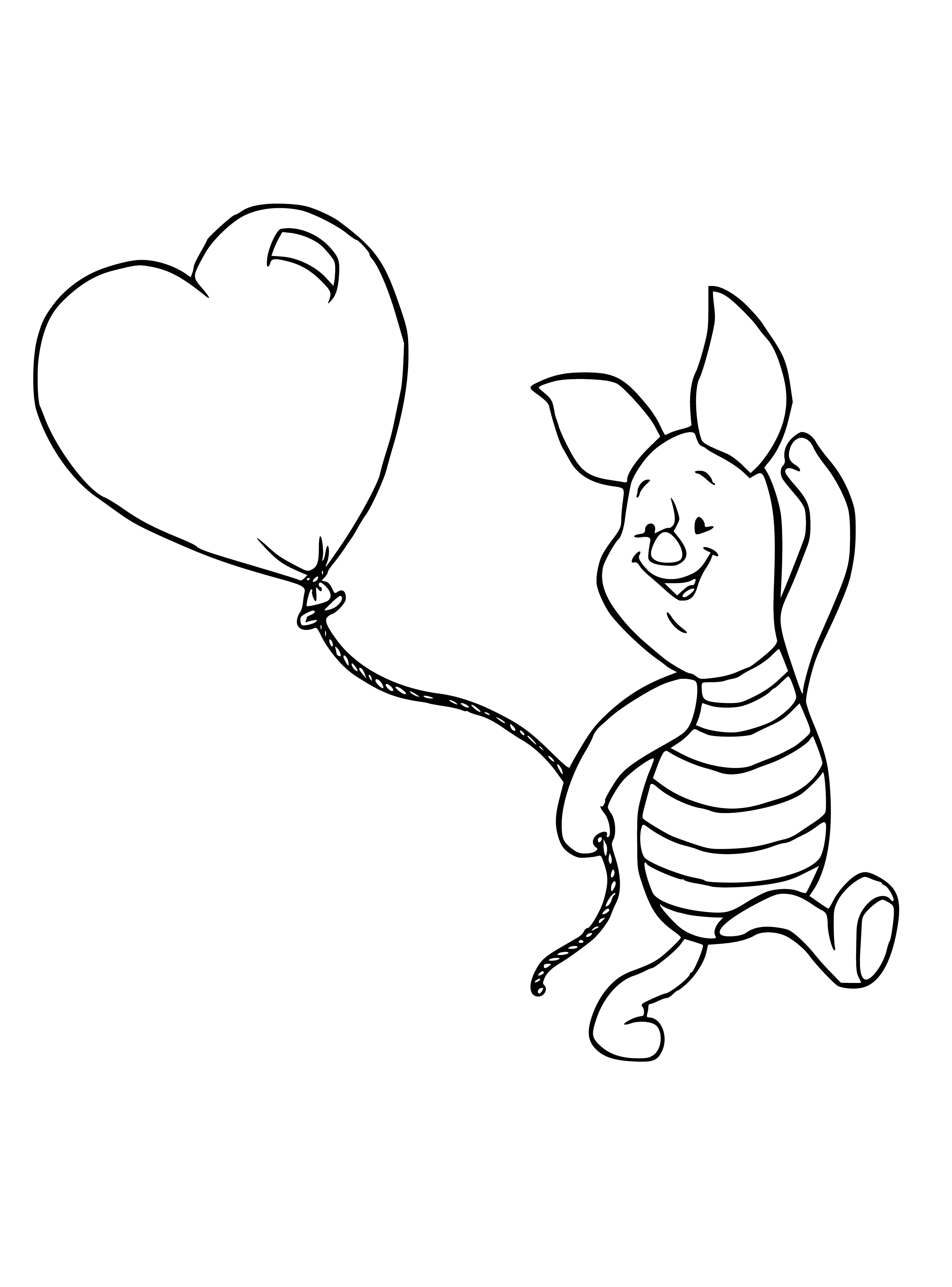 coloring page: Pig with ball in its mouth lies on ground, ball is orange with white stripes. #coloring #pages