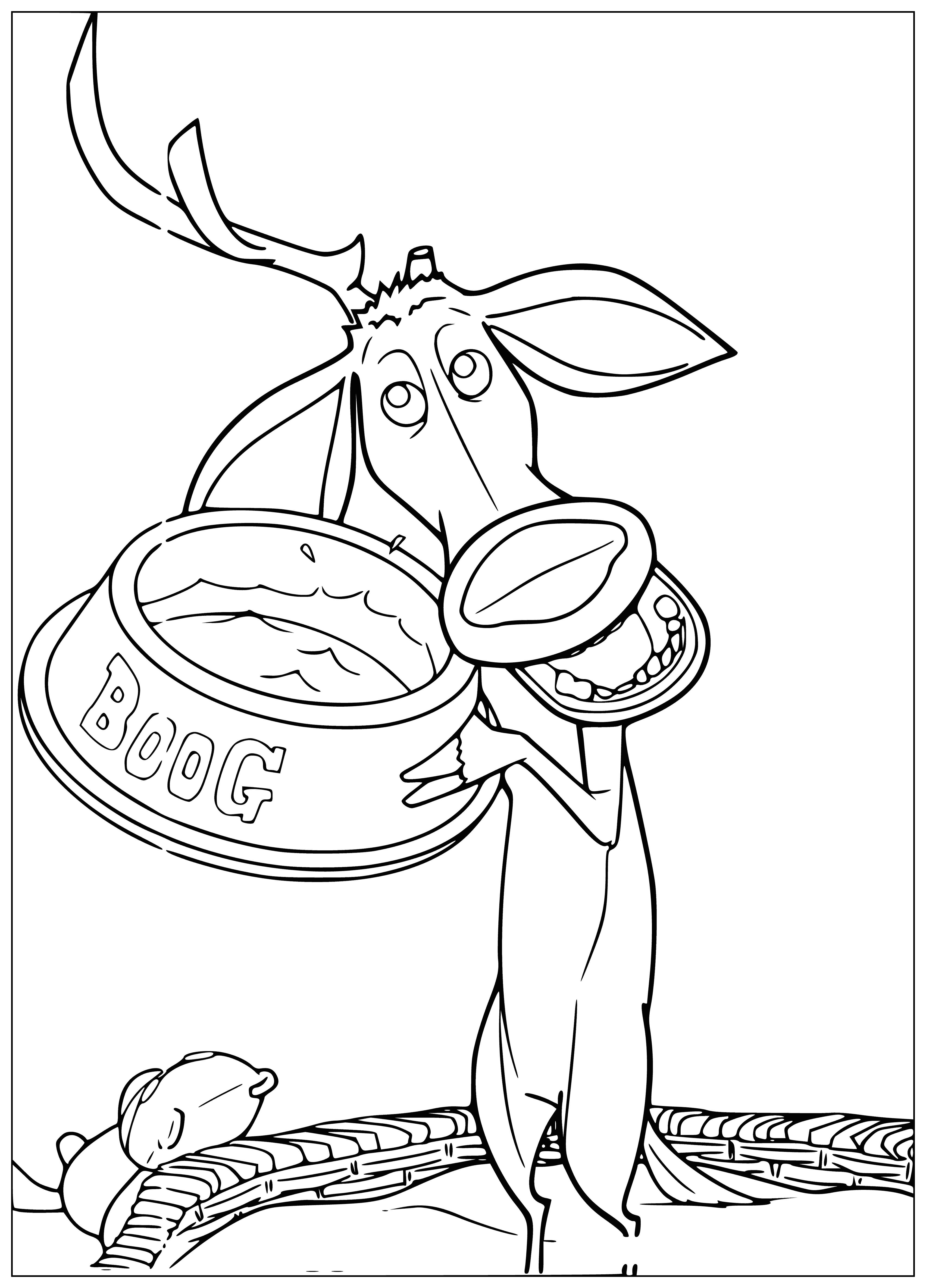 coloring page: Animals surround a scared meved deer, as if about to attack.