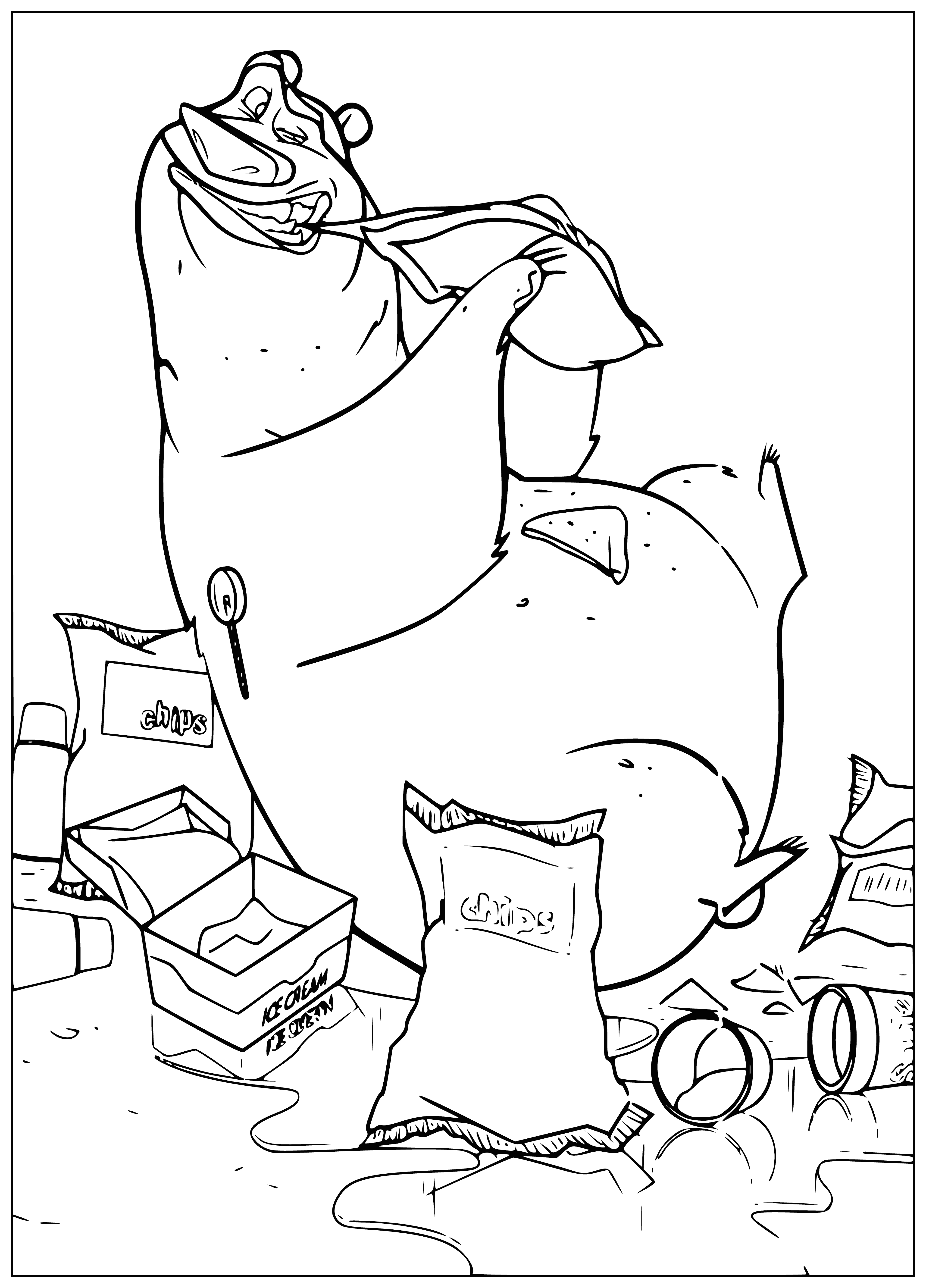 Pizza, ice cream, chips ... coloring page