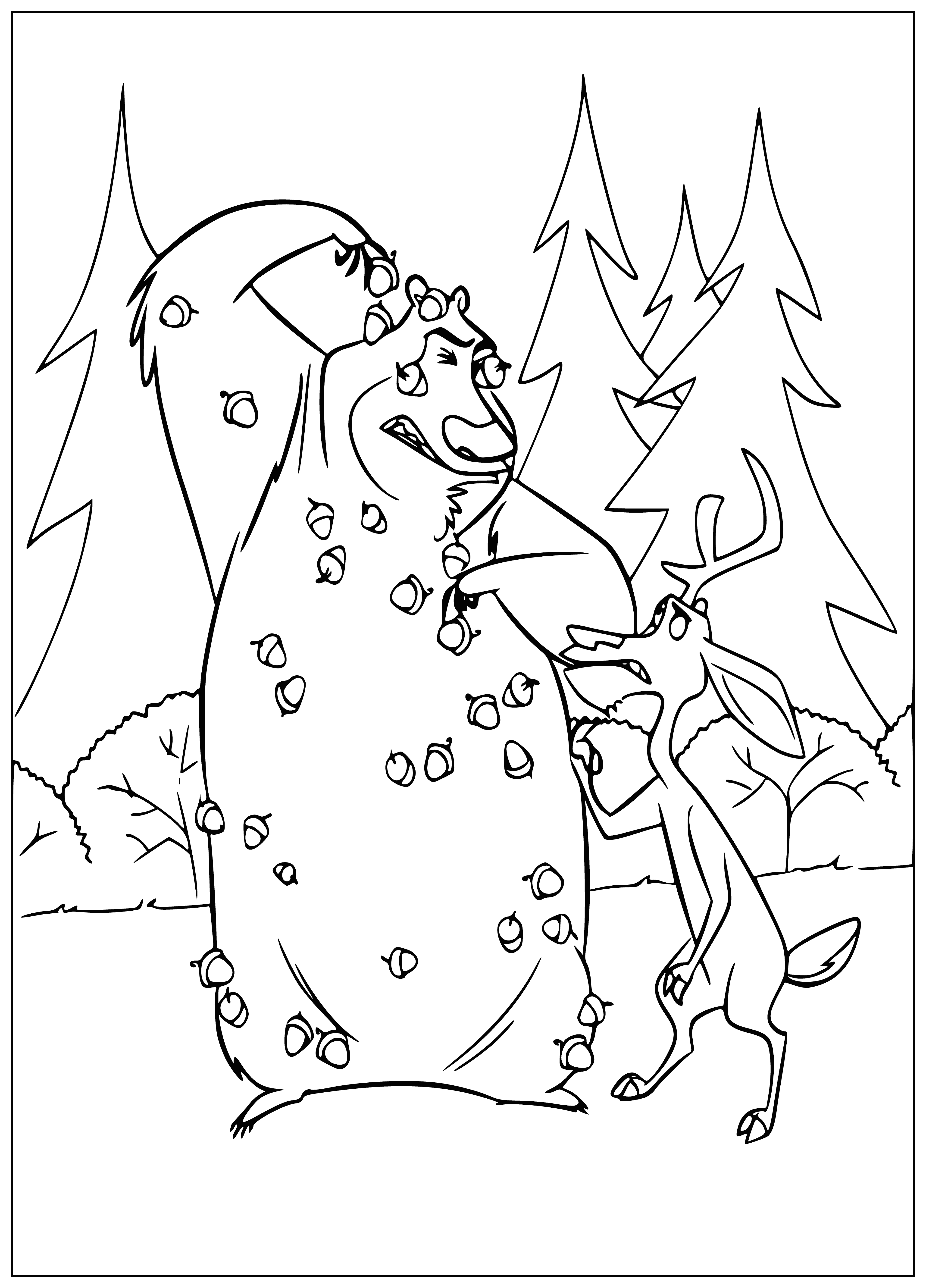 coloring page: #140chars: Boog & Elliot, a bear & deer, stand together as friends in a coloring page.