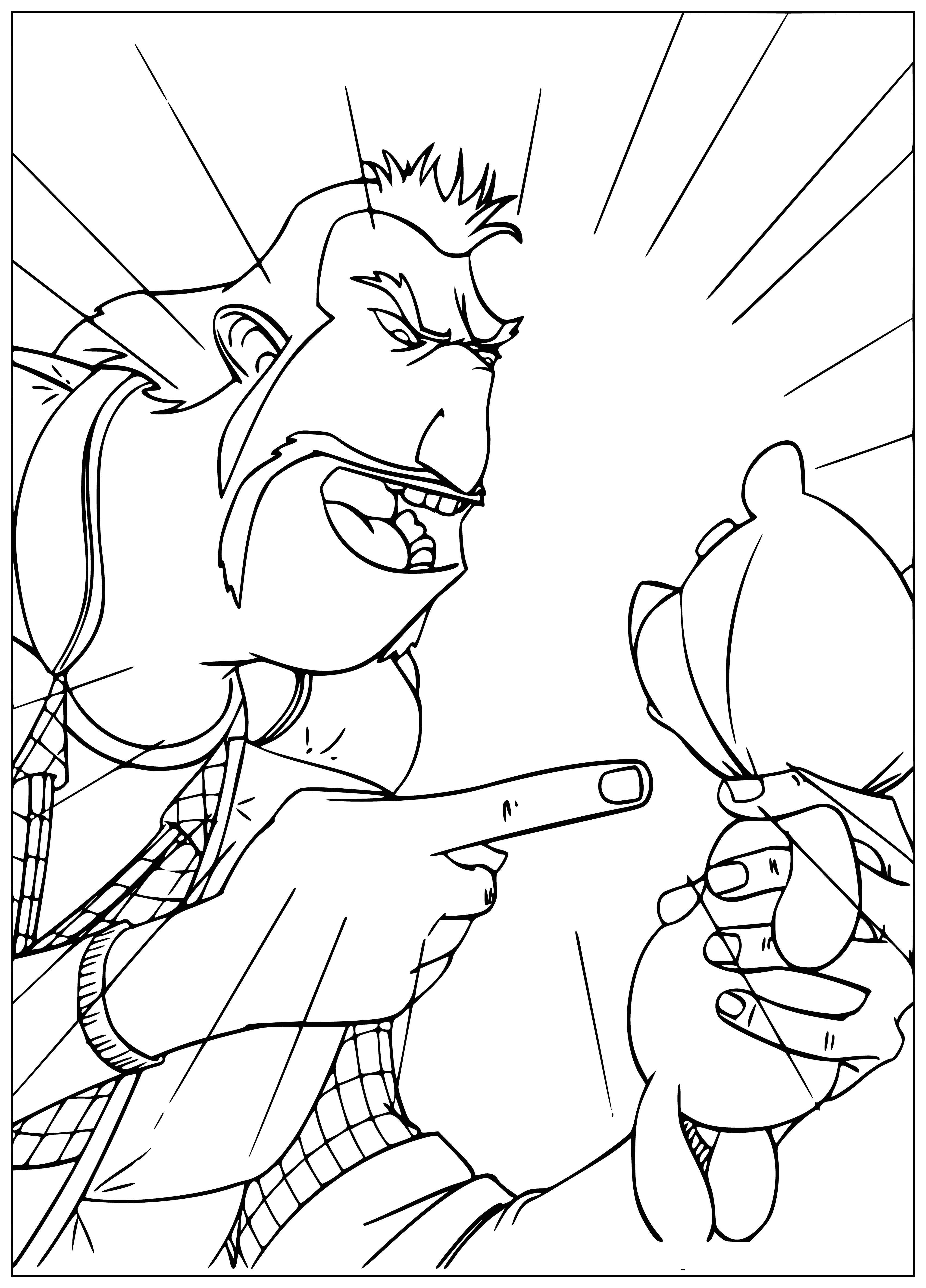 coloring page: Native American chief and warriors on horseback chase bison on a coloring page, armed with bows and arrows.