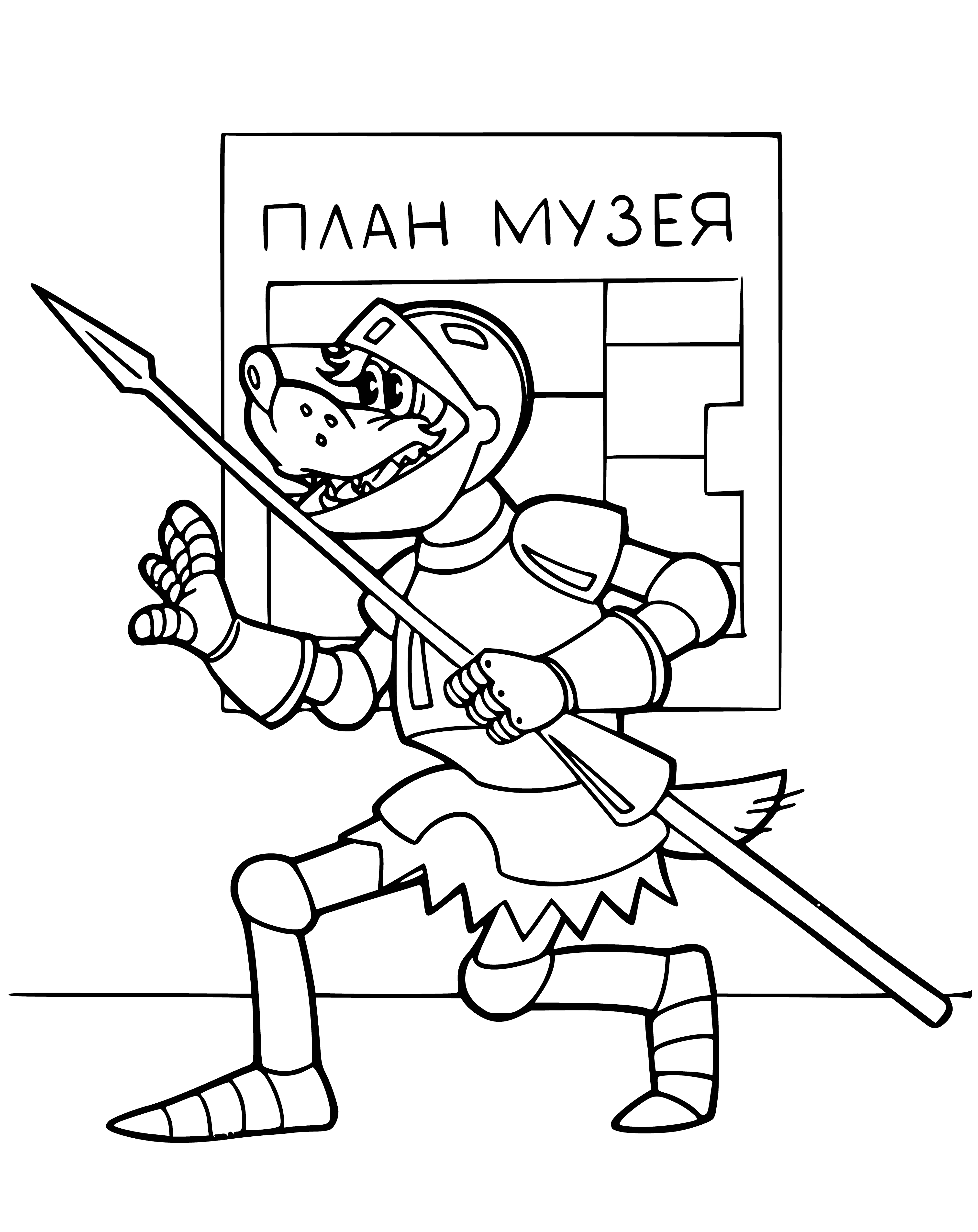 coloring page: Wolf paces in front of museum, looking at the sign. Waiting for something?