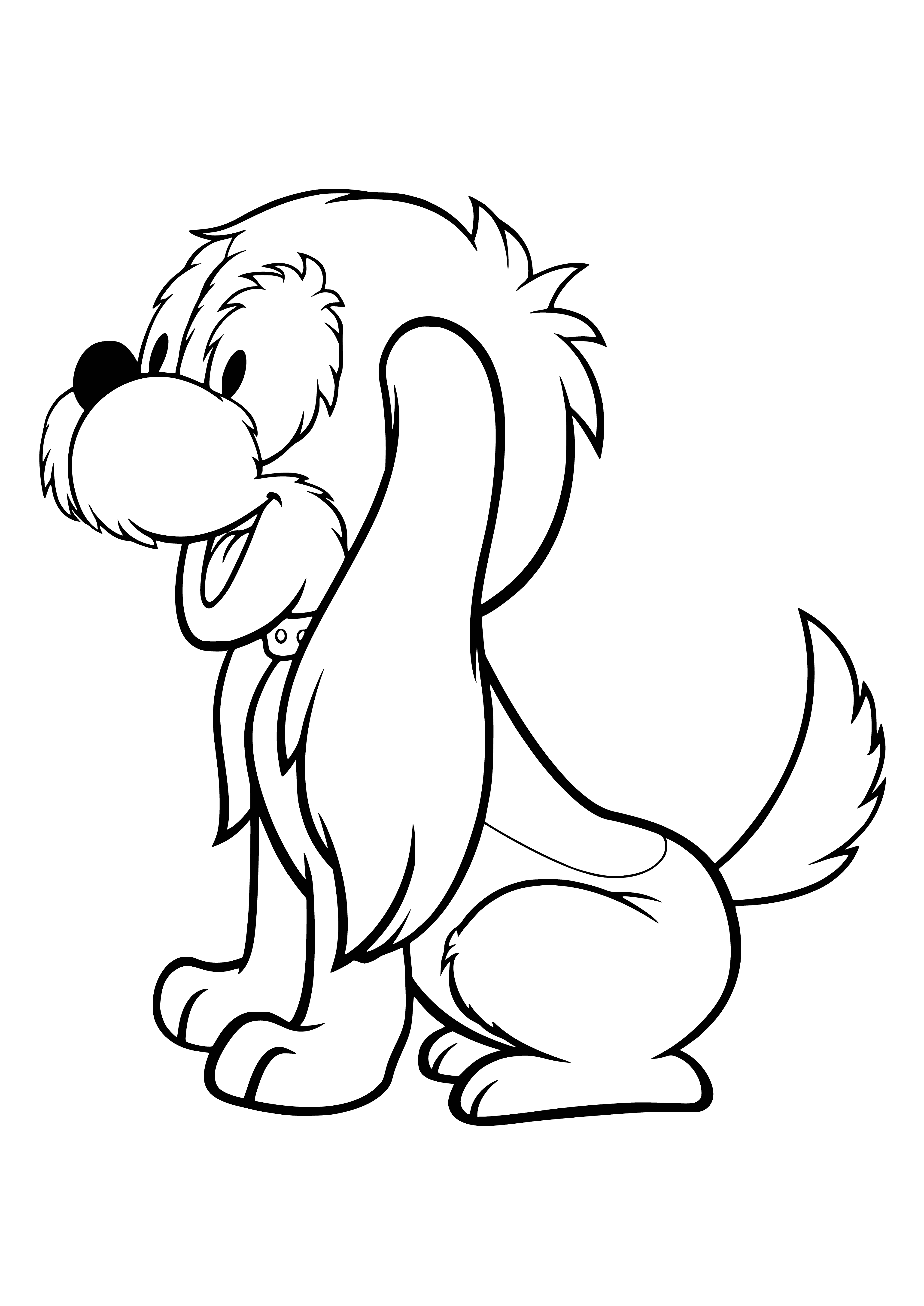 coloring page: Child hugs light brown puppy, laughing with their nose being licked. A yellow sun brightly gleams on the blue wall behind them.