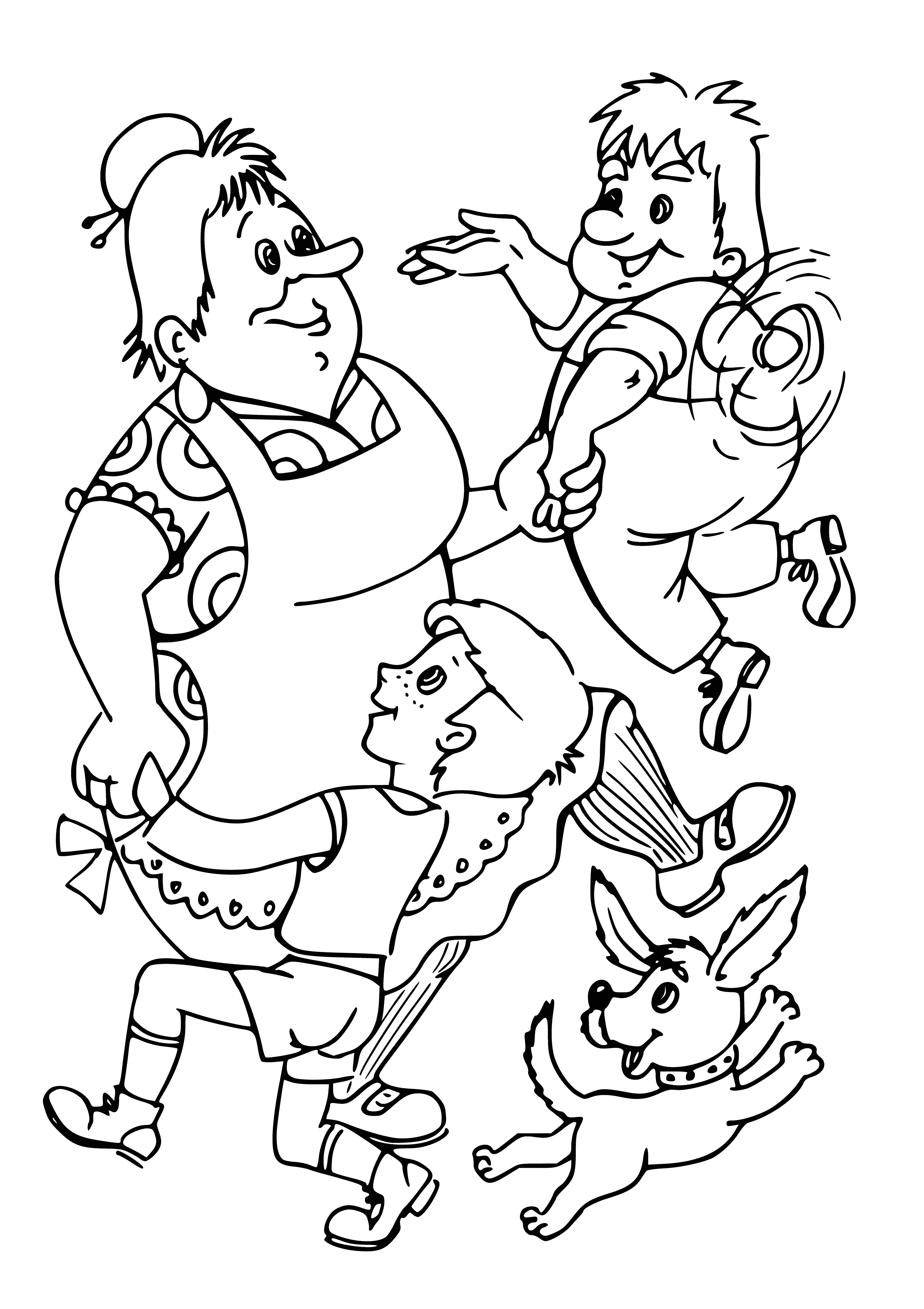 coloring page: Kid & Carlson are having fun together while sitting on the floor & chair- both with bright smiles!