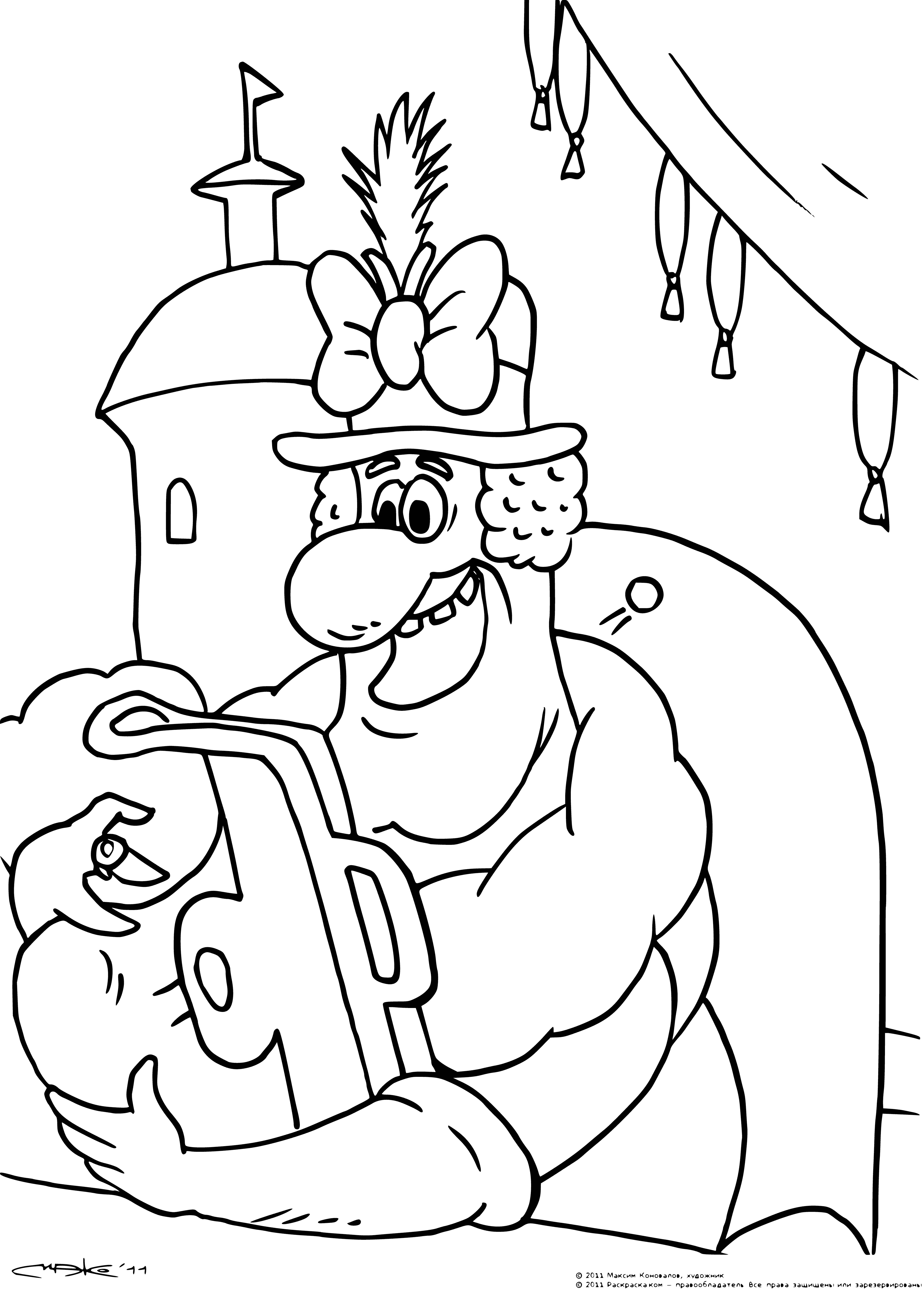 coloring page: Two figures, each with different colored clothing, jump to catch the falling numbers, creating a large number one from smaller numbers on this coloring page.