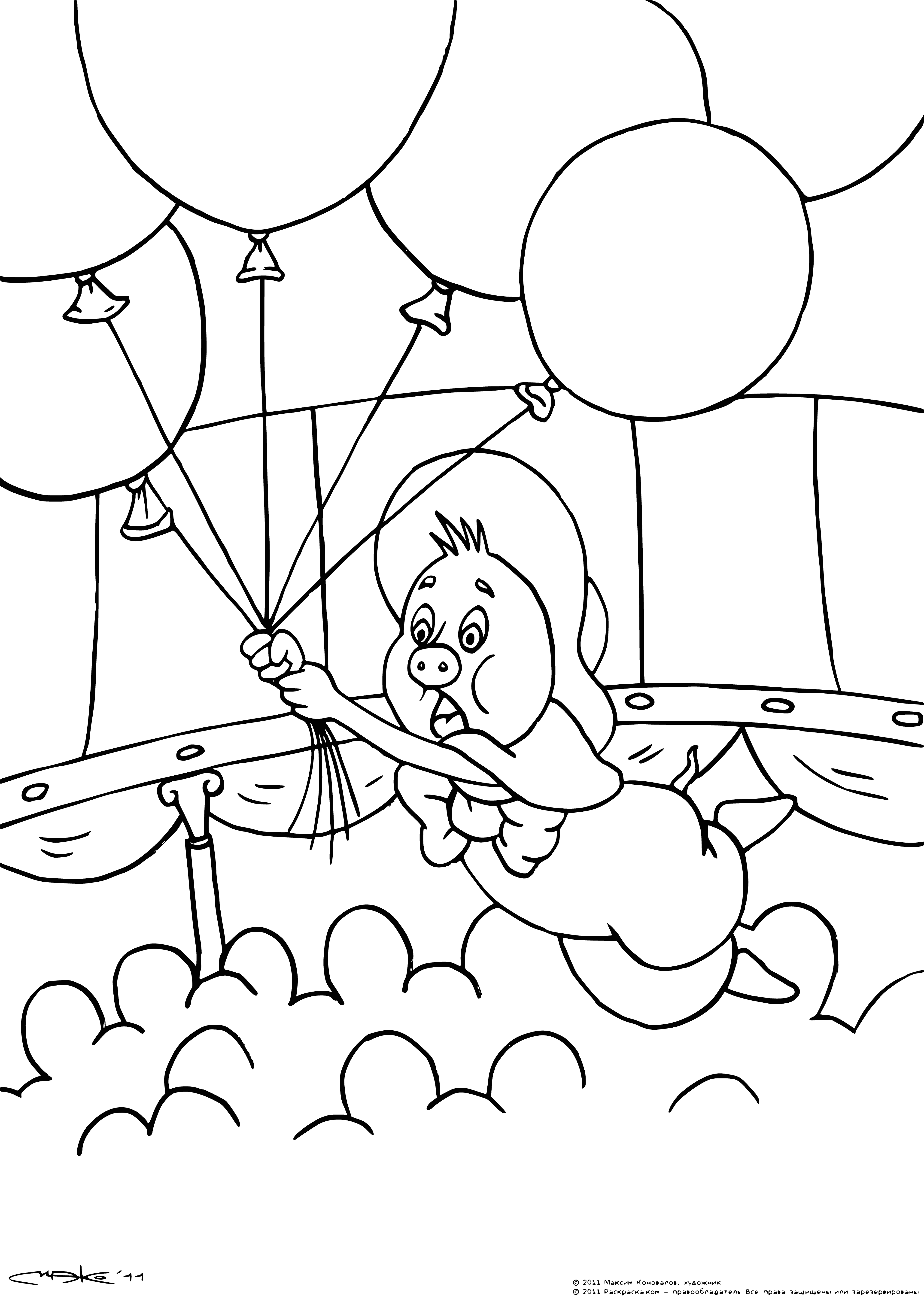 coloring page: Funtik the pig is having fun playing in the mud and getting dirty.