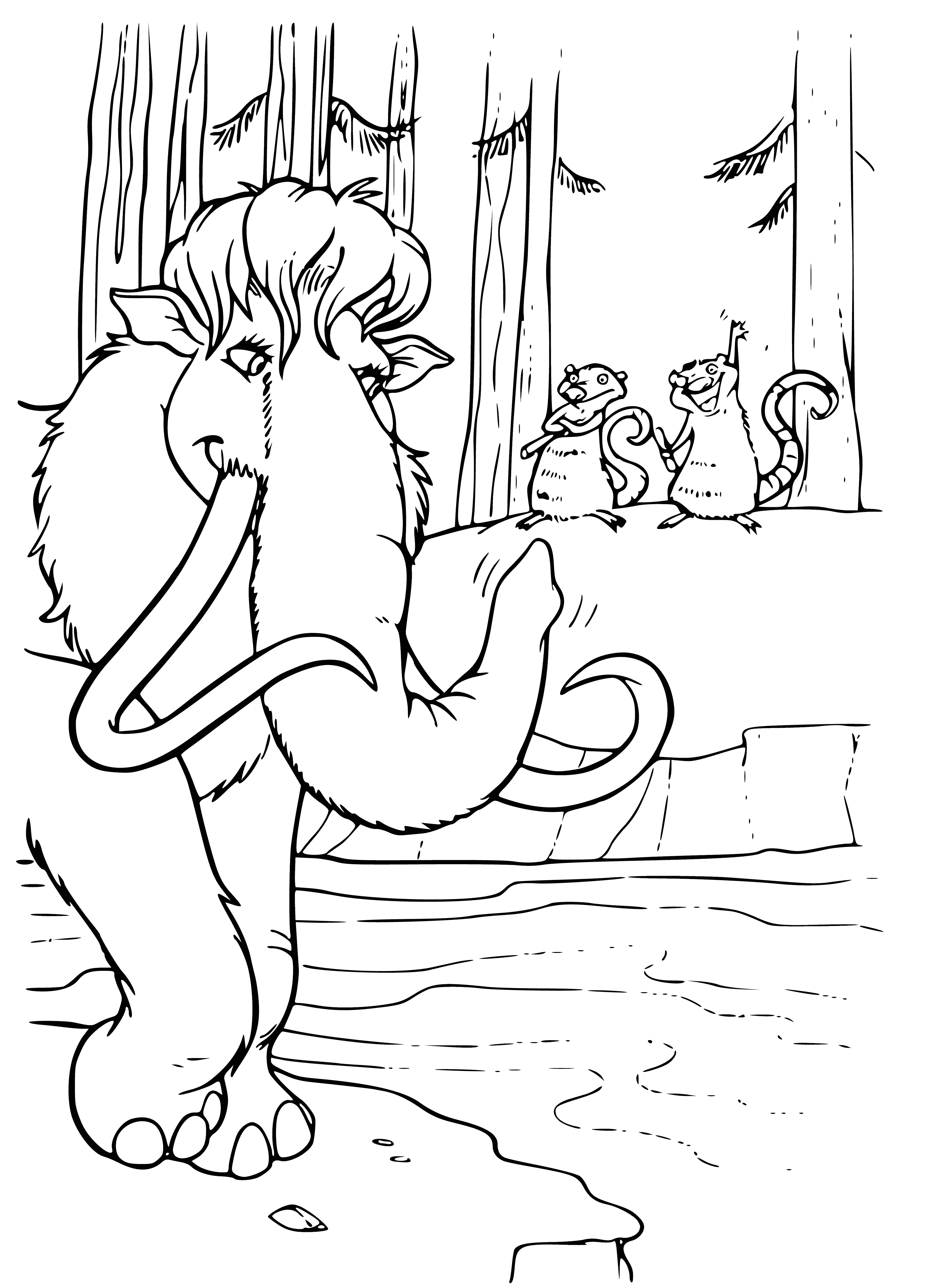coloring page: Three ice figures, two standing, one sitting, with open mouths and closed eyes.