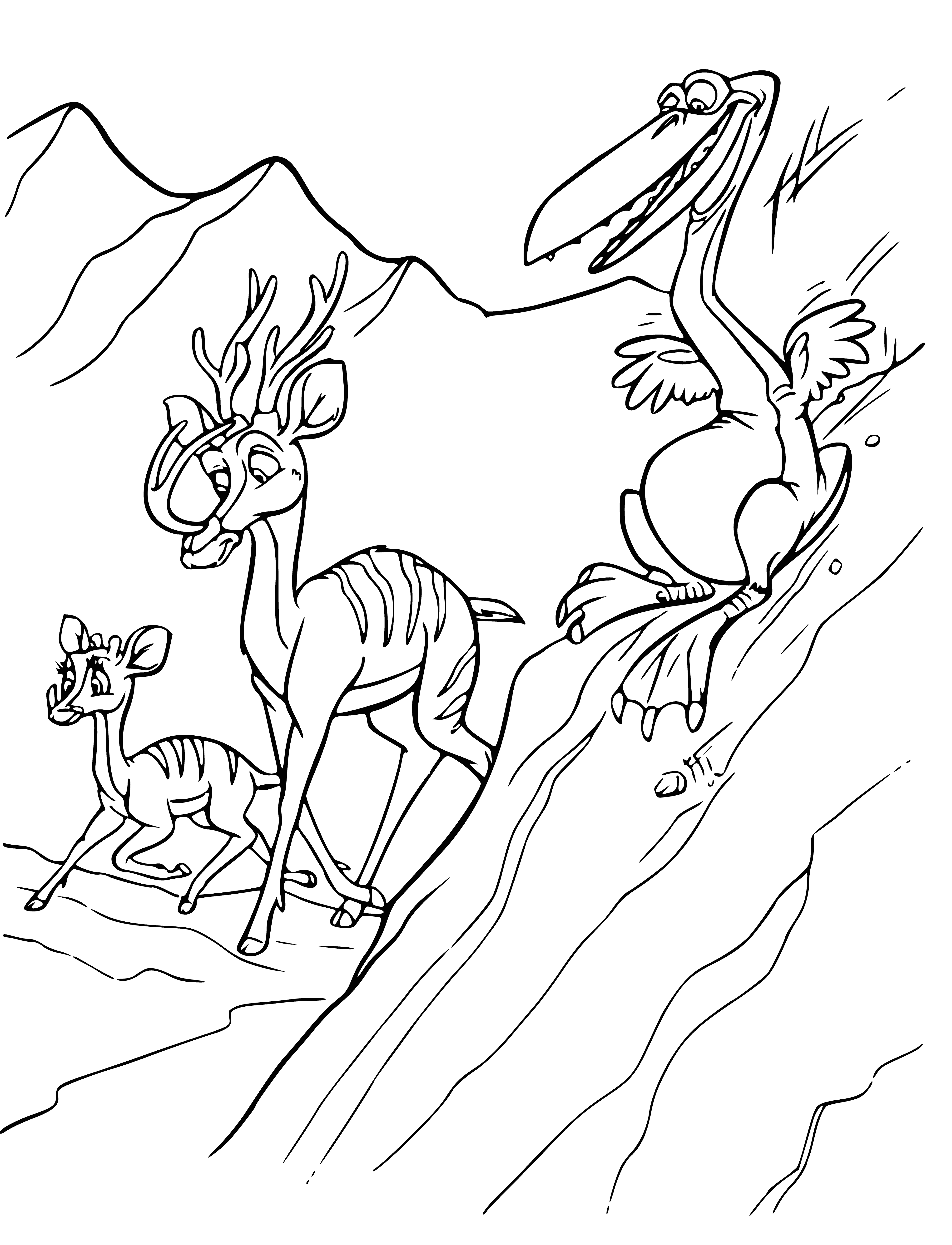 coloring page: Beasts running to ship sailing away from snowy land.