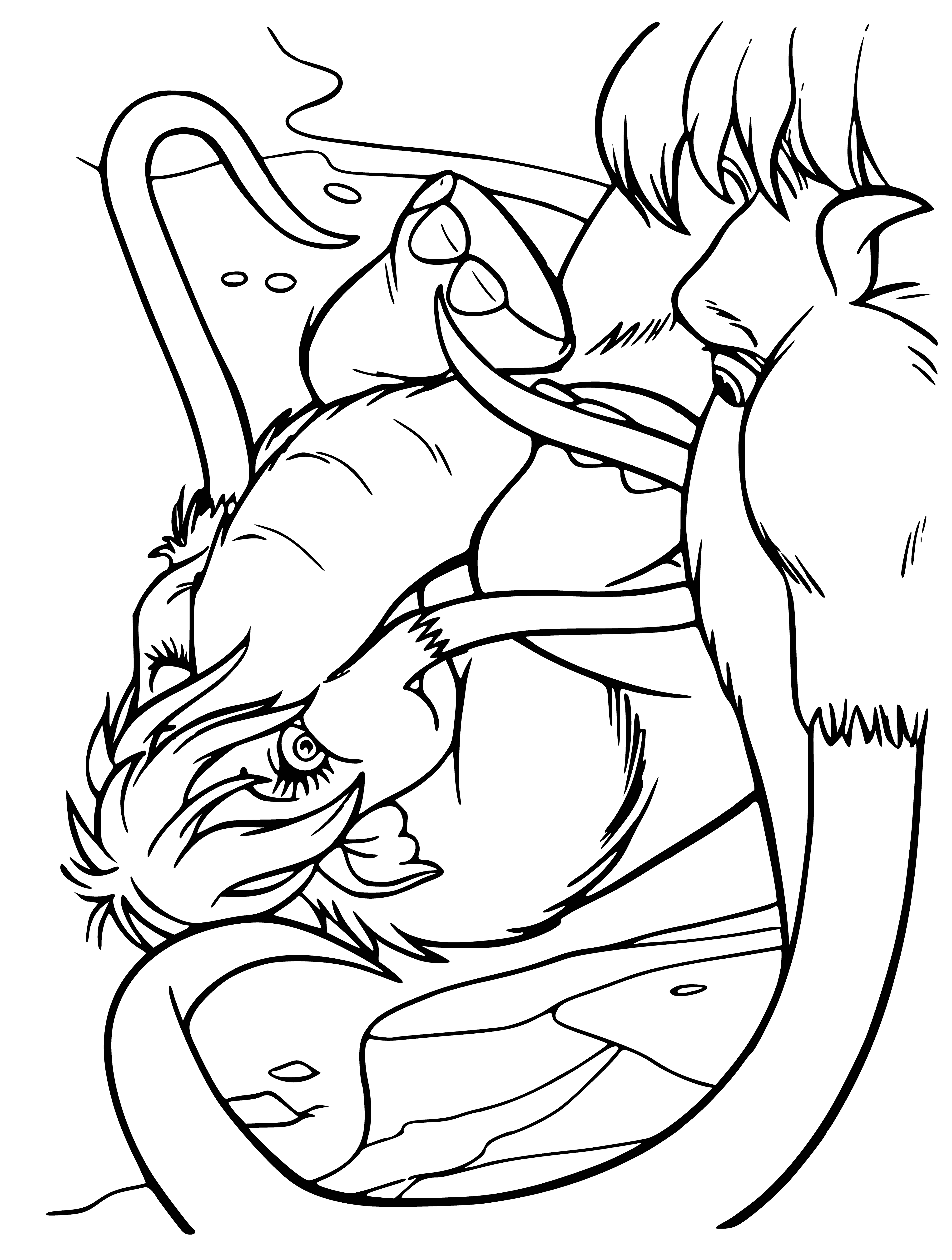 coloring page: Manny and Ellie meet and hit it off; he's a big softie and she's just his type. They look forward to getting to know each other better.