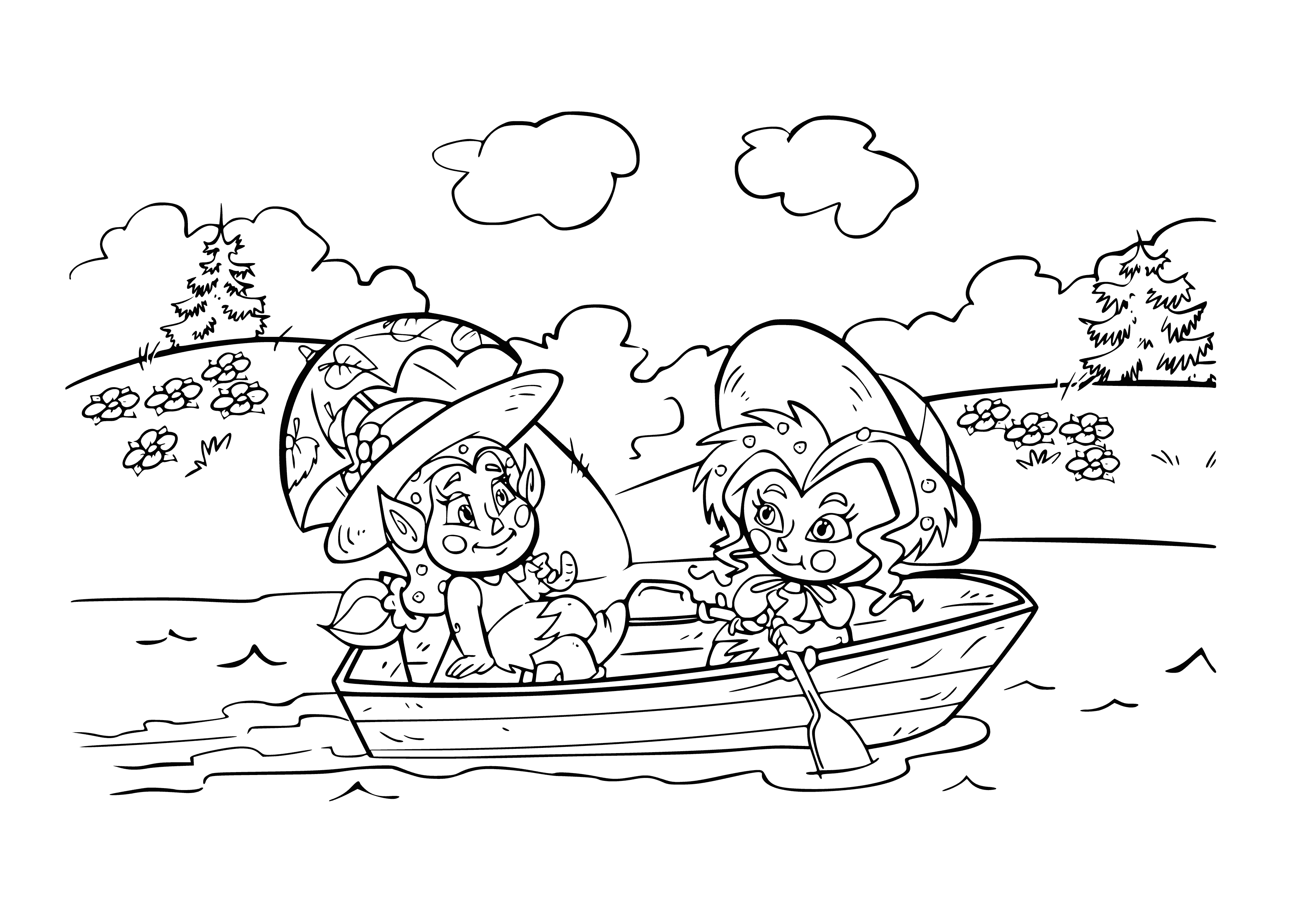 coloring page: Two best friends, Duckweed and Zelenka, always cause trouble and find their way out in the animated series Leshiki.