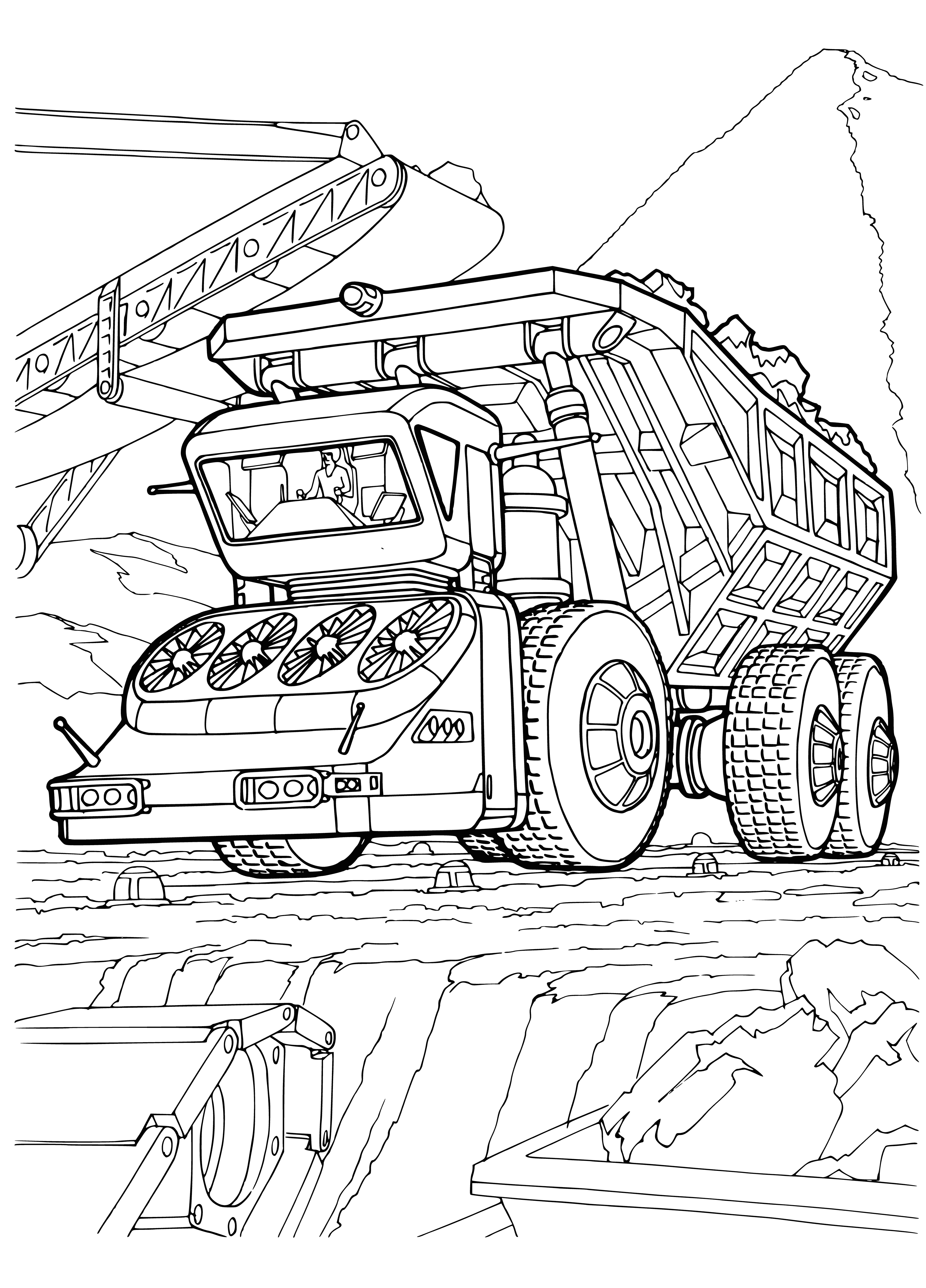 coloring page: The future of truck transport is electric and autonomous - controlled by a computer, with a sleek white design, no emissions, and no driver. #electricvehicles #autonomousvehicles
