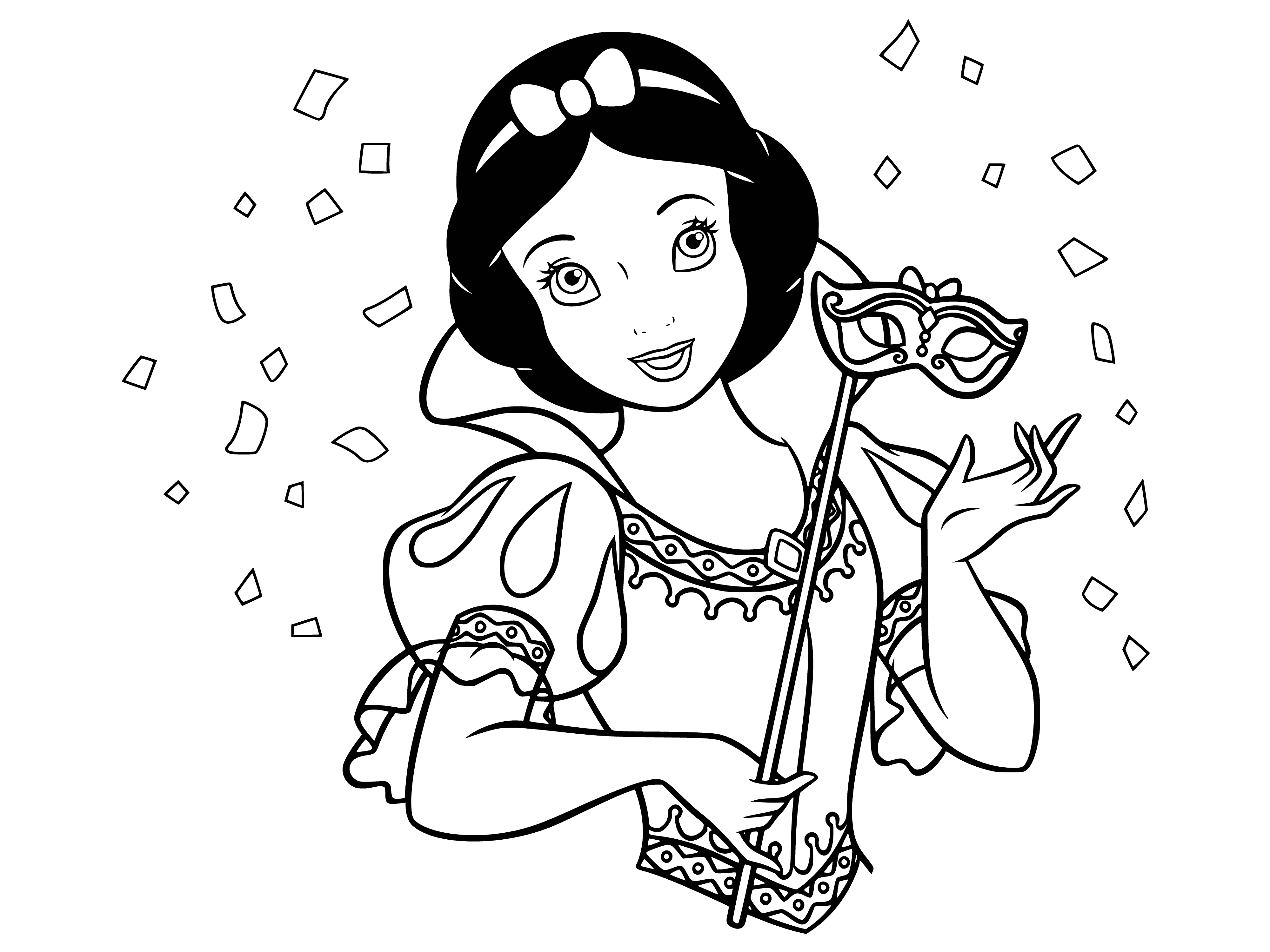 Snow white with mask coloring page