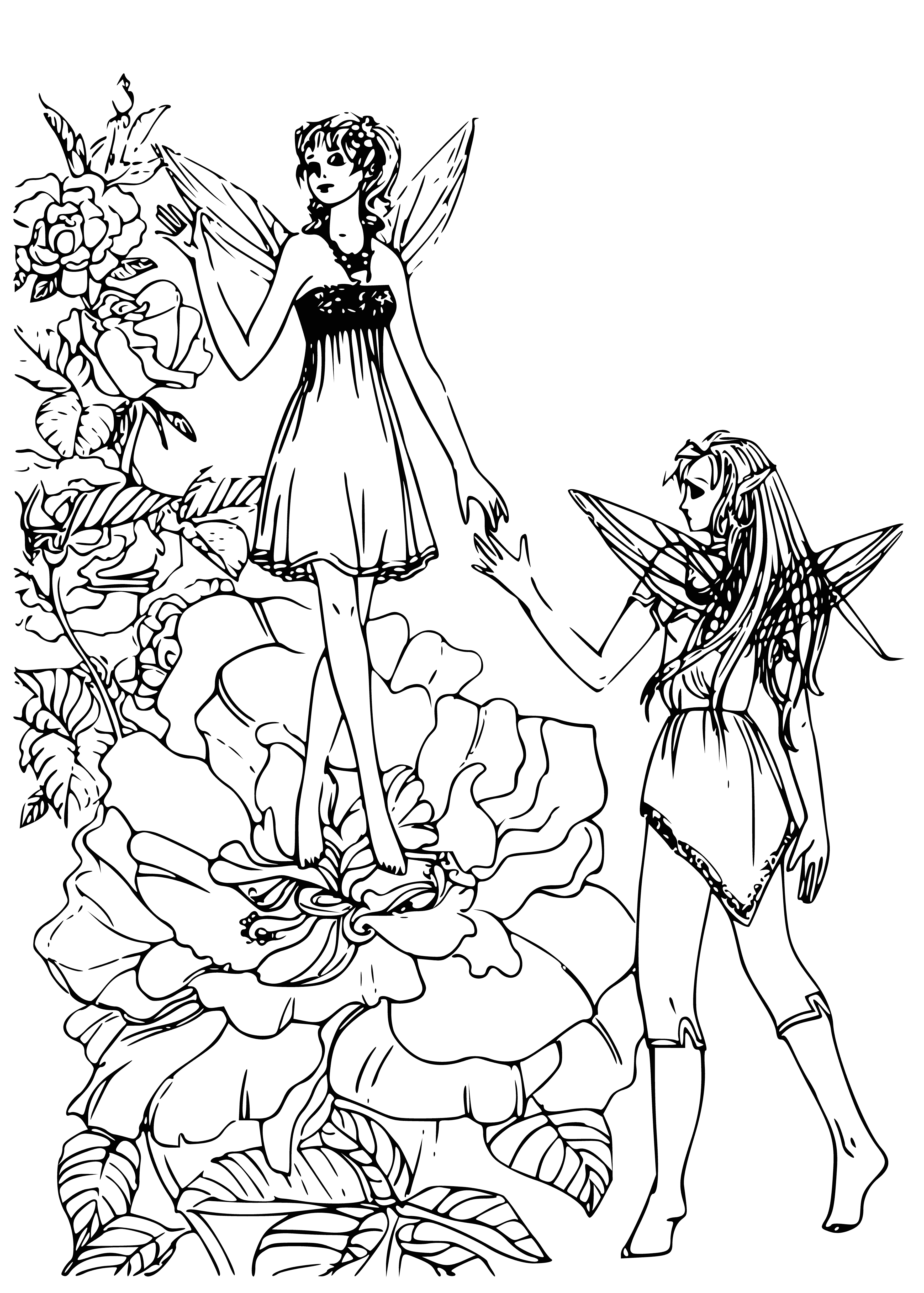 Elf and Thumbelina coloring page
