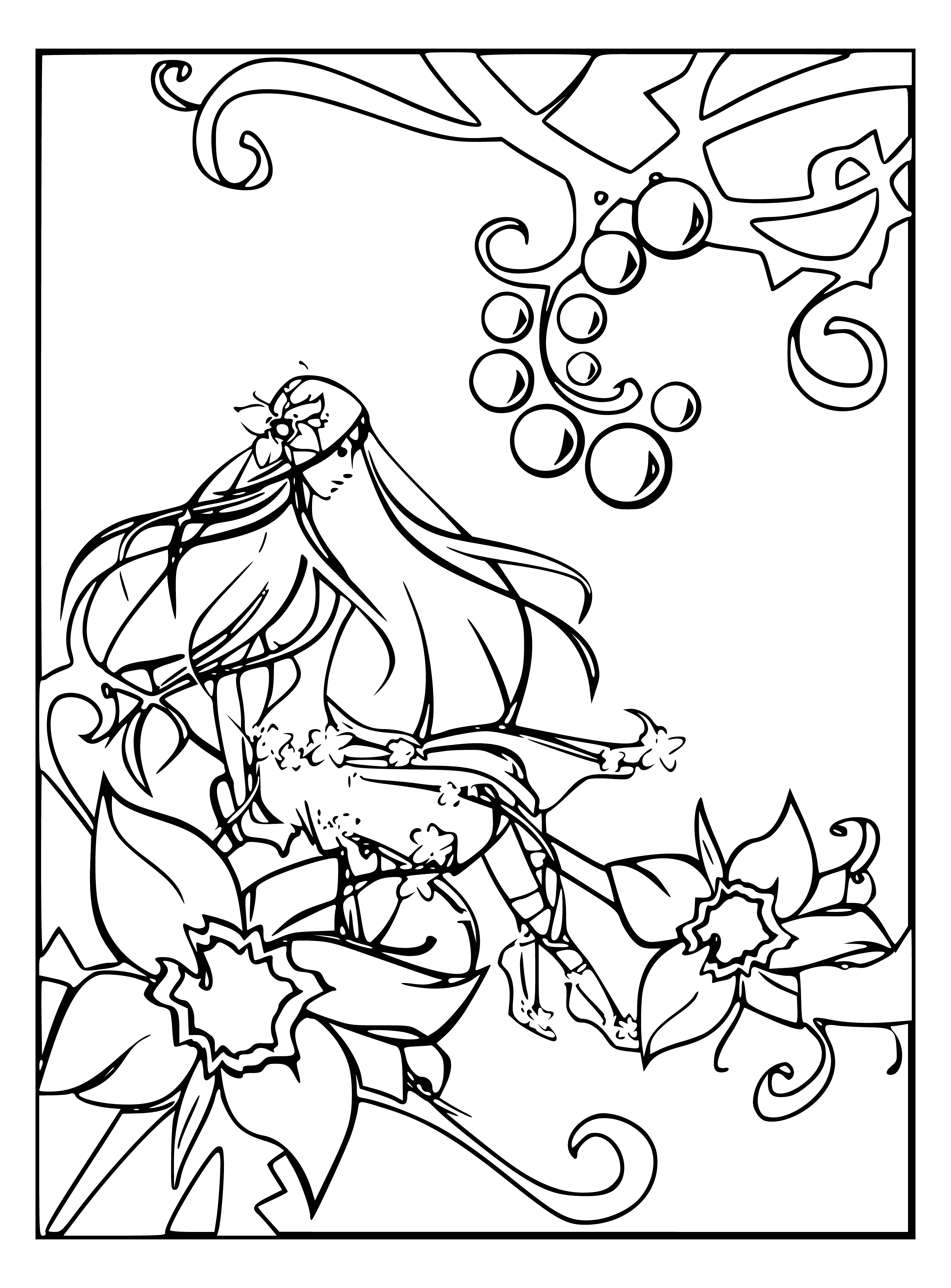 Bir çiçek üzerinde Thumbelina boyama sayfası