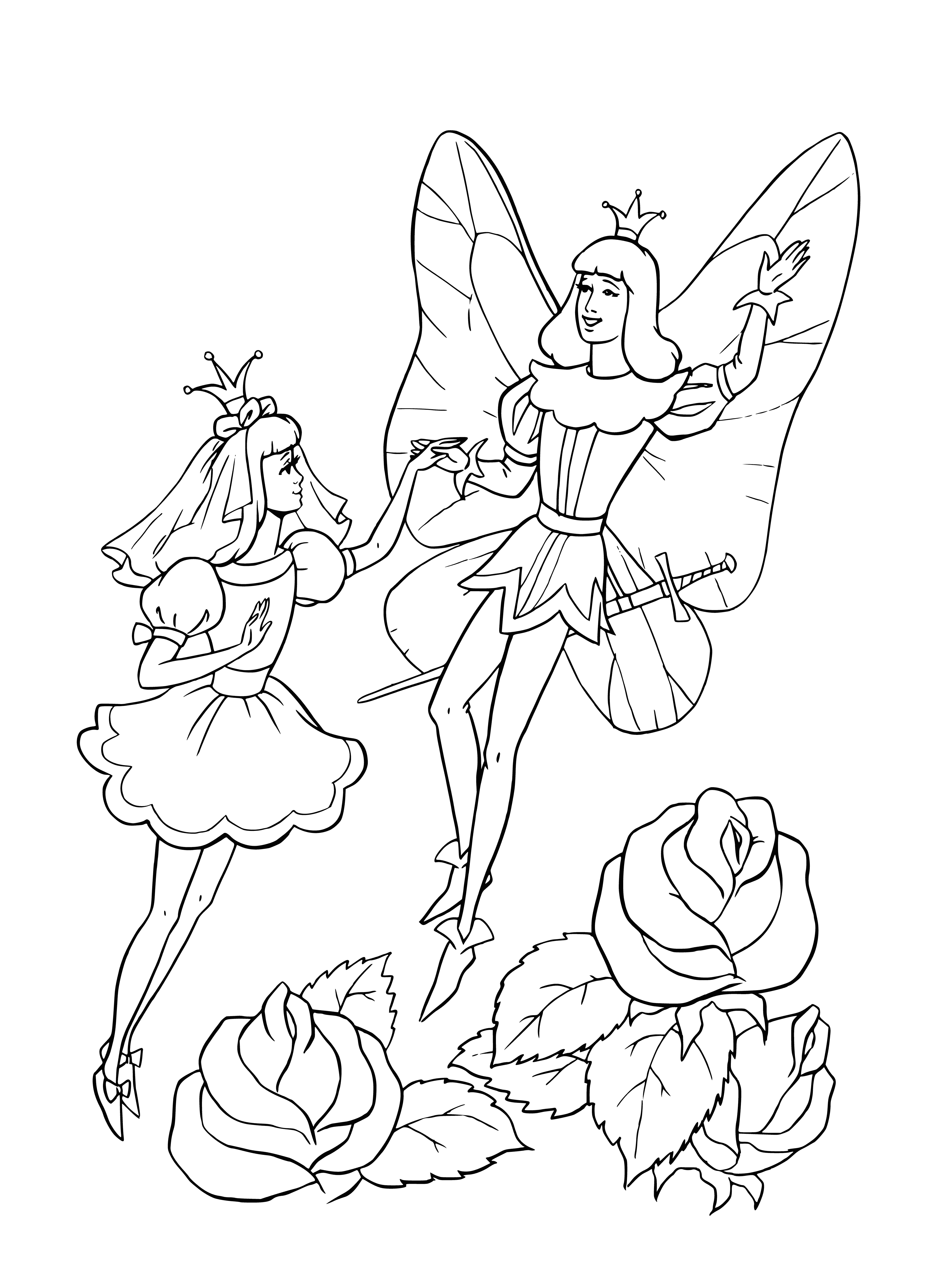 Thumbelina ve elflerin kralı boyama sayfası