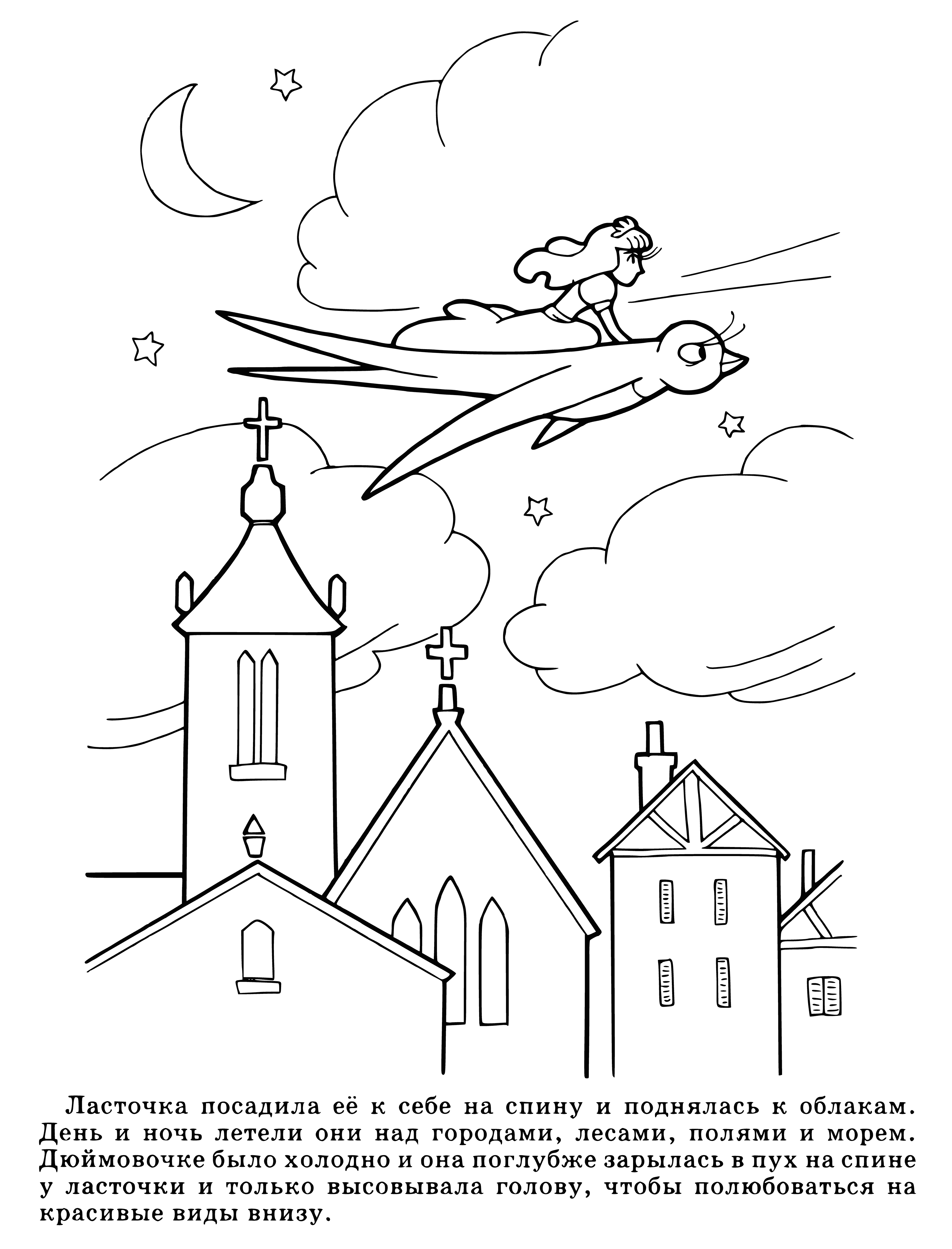 coloring page: Swallow flying to hole in tree for its home.