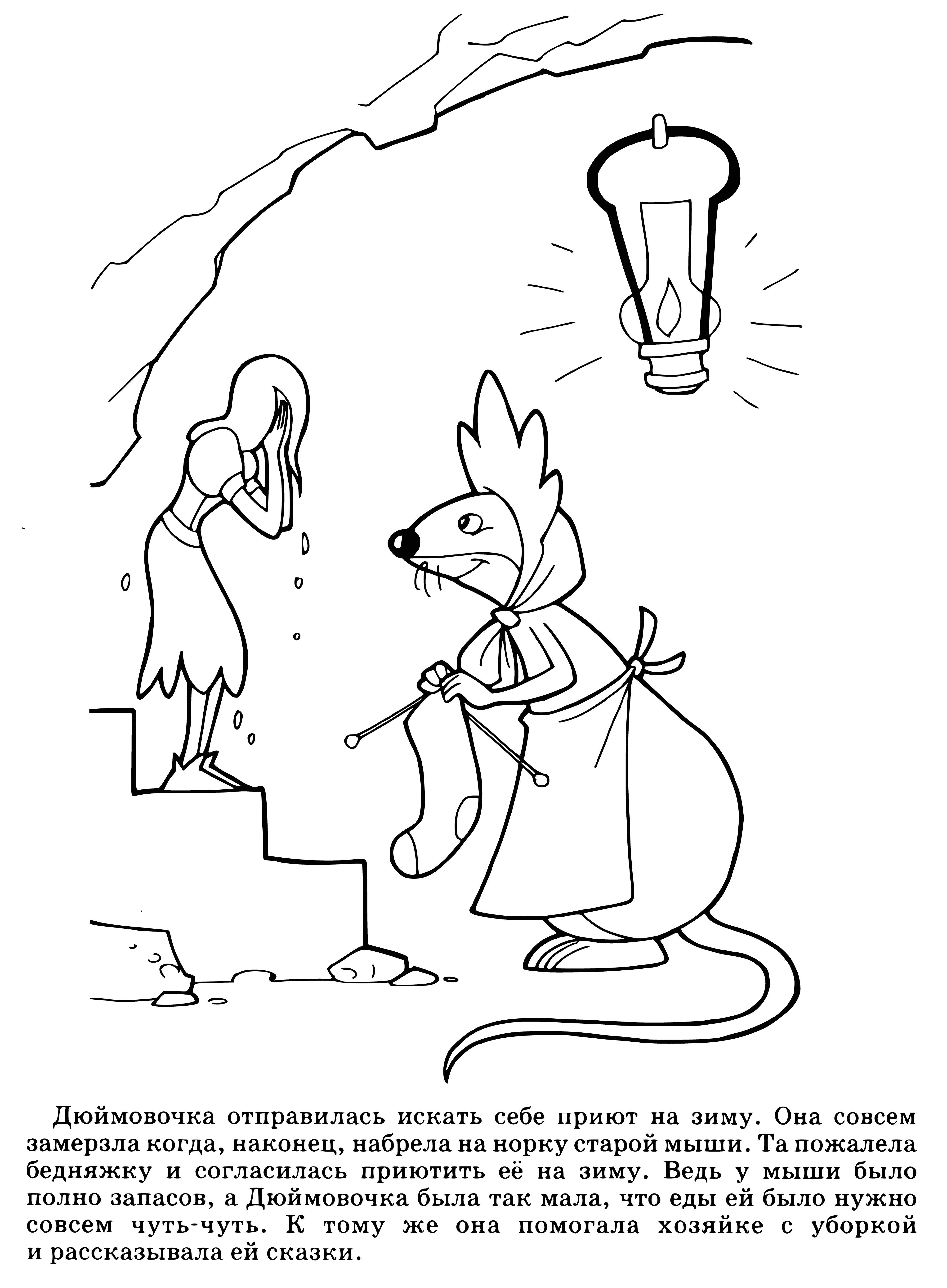 coloring page: Small mouse stands on hind legs, looking at open book w/front paws; sportin' a small red bow in her hair. #mouseonthemove #LovelyMouse