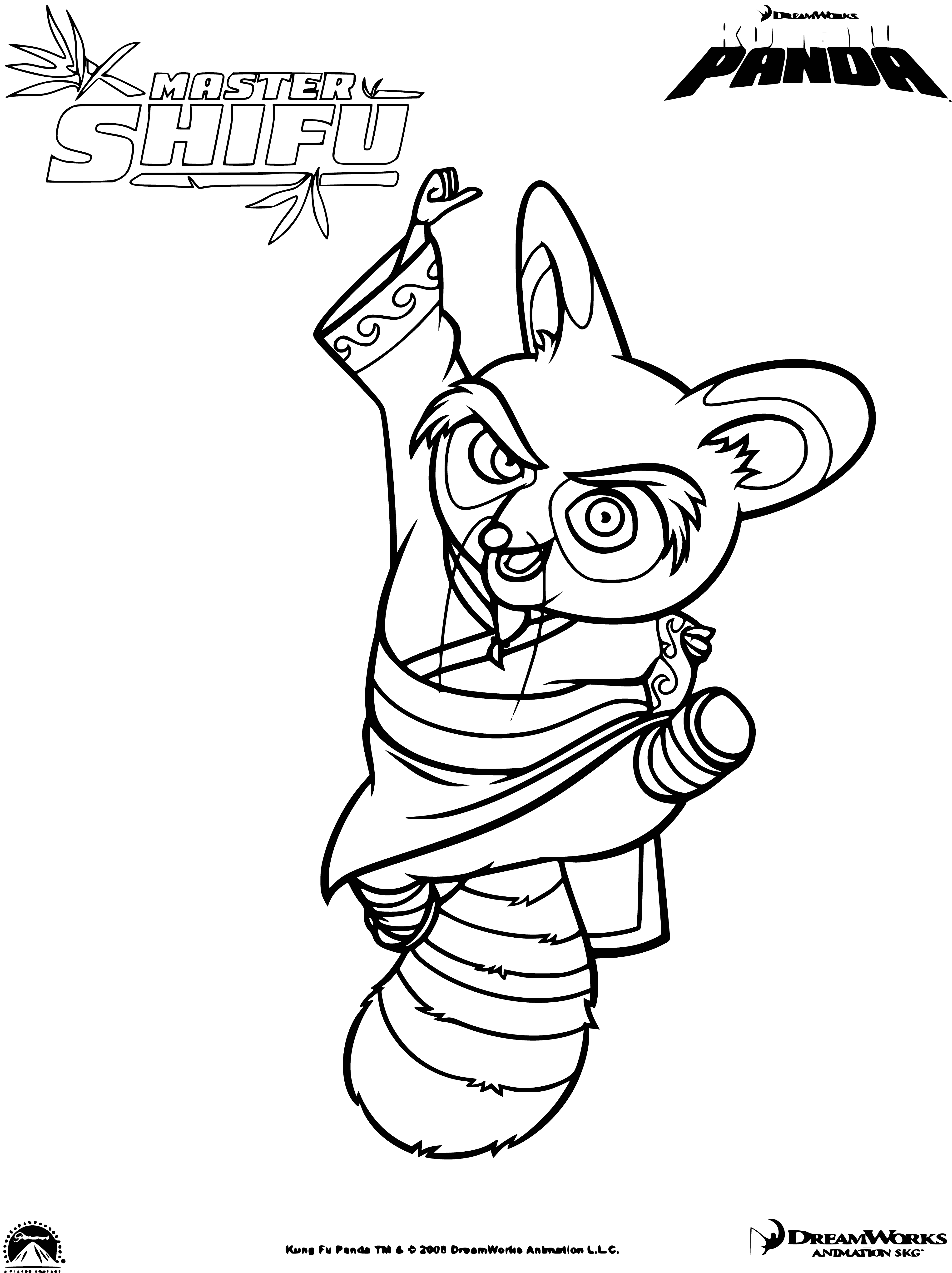 coloring page: Master Shifu is a martial arts master, seeking to improve his fighting & teaching skills to help others learn Kung Fu.