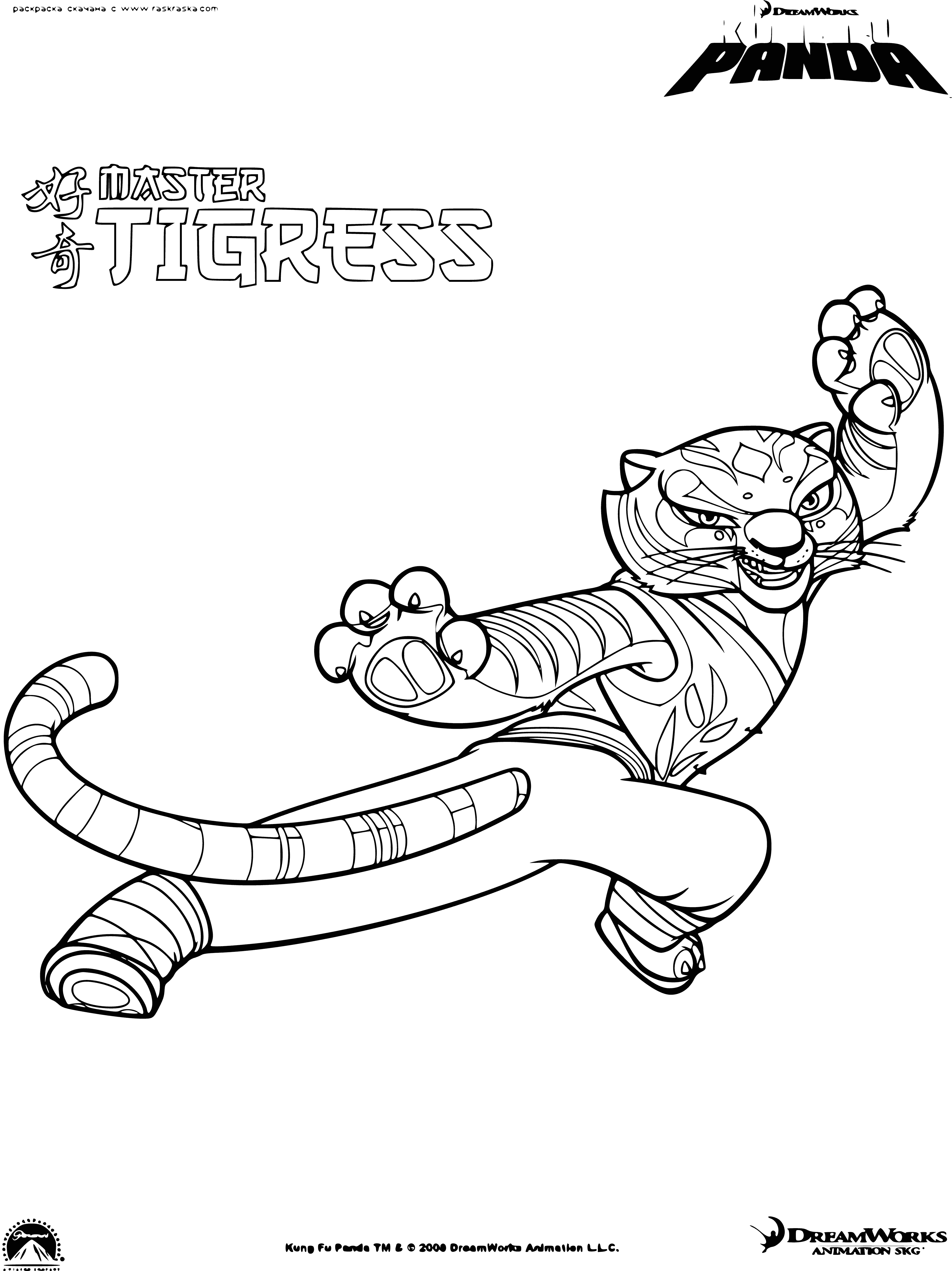 coloring page: Tigress is a fierce, wise & compassionate martial arts master & teacher in the Kung Fu Panda franchise. She is fiercely loyal & dedicated to protecting her friends. #KungFuPanda