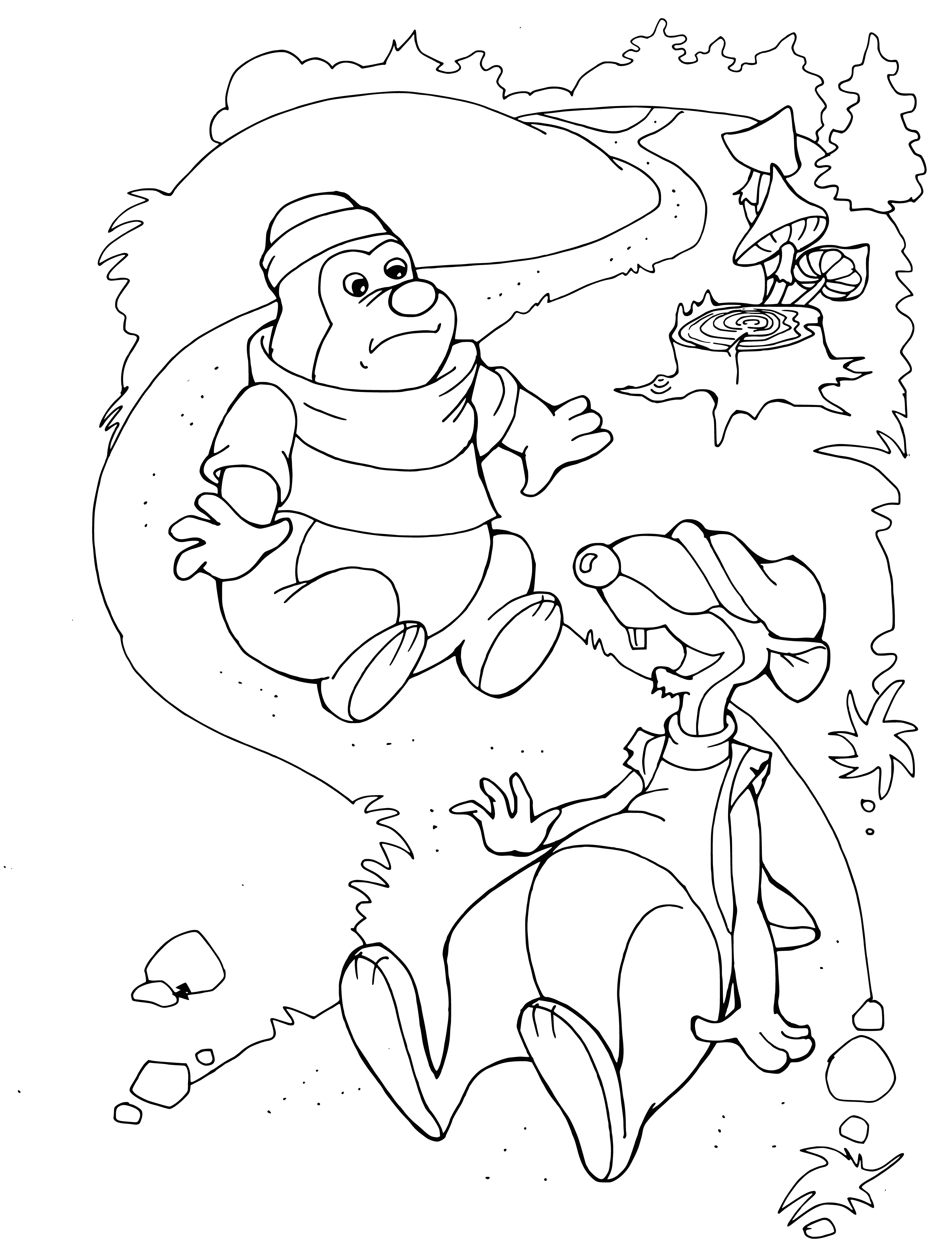 coloring page: Chip and Dale, Rescue Rangers, help animals in danger. In this color page they pull an orange cat from a tree. #RescueRangers