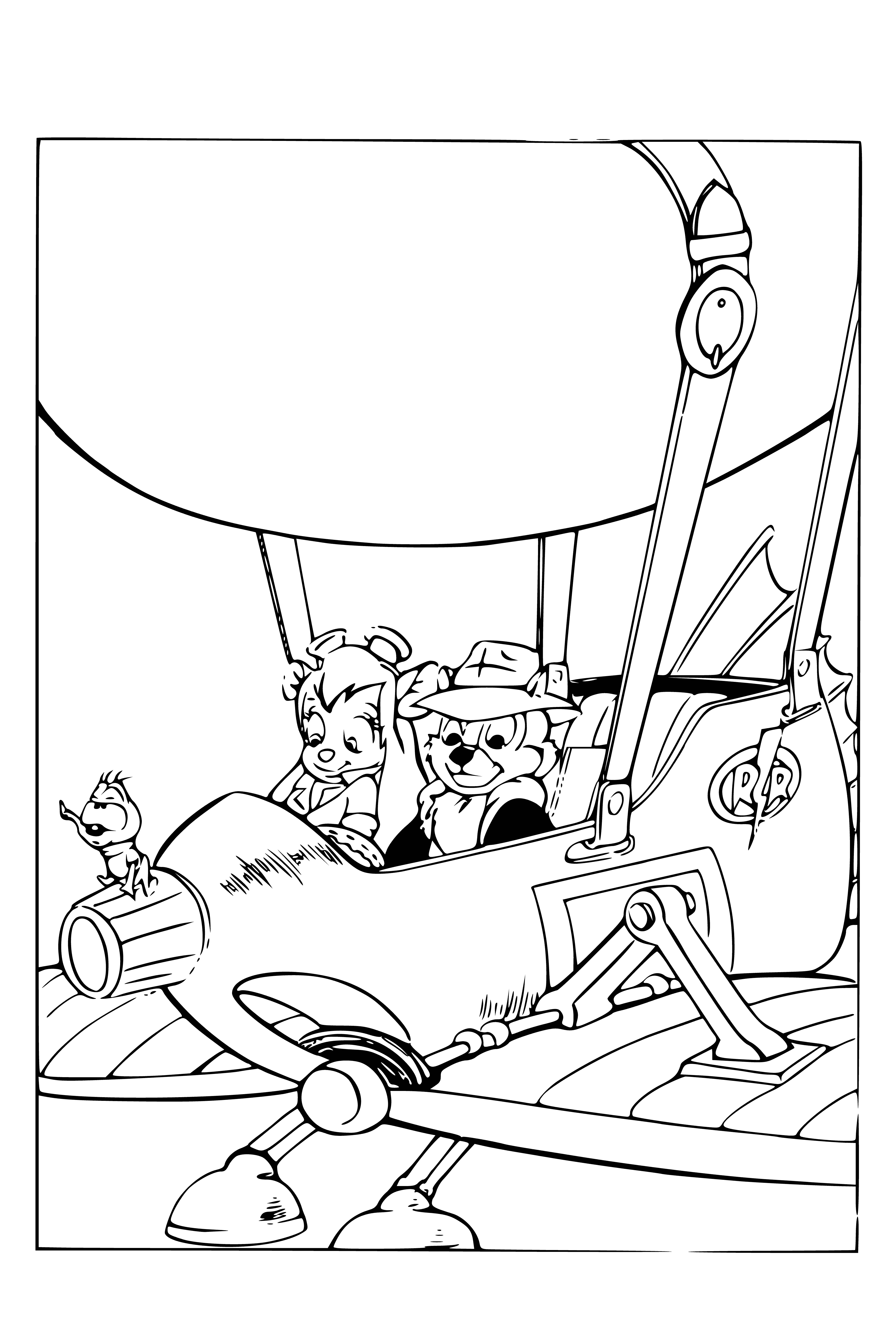 coloring page: Yellow, red, and blue prop plane with a rescue ranger badge and 'RR' on the sides.