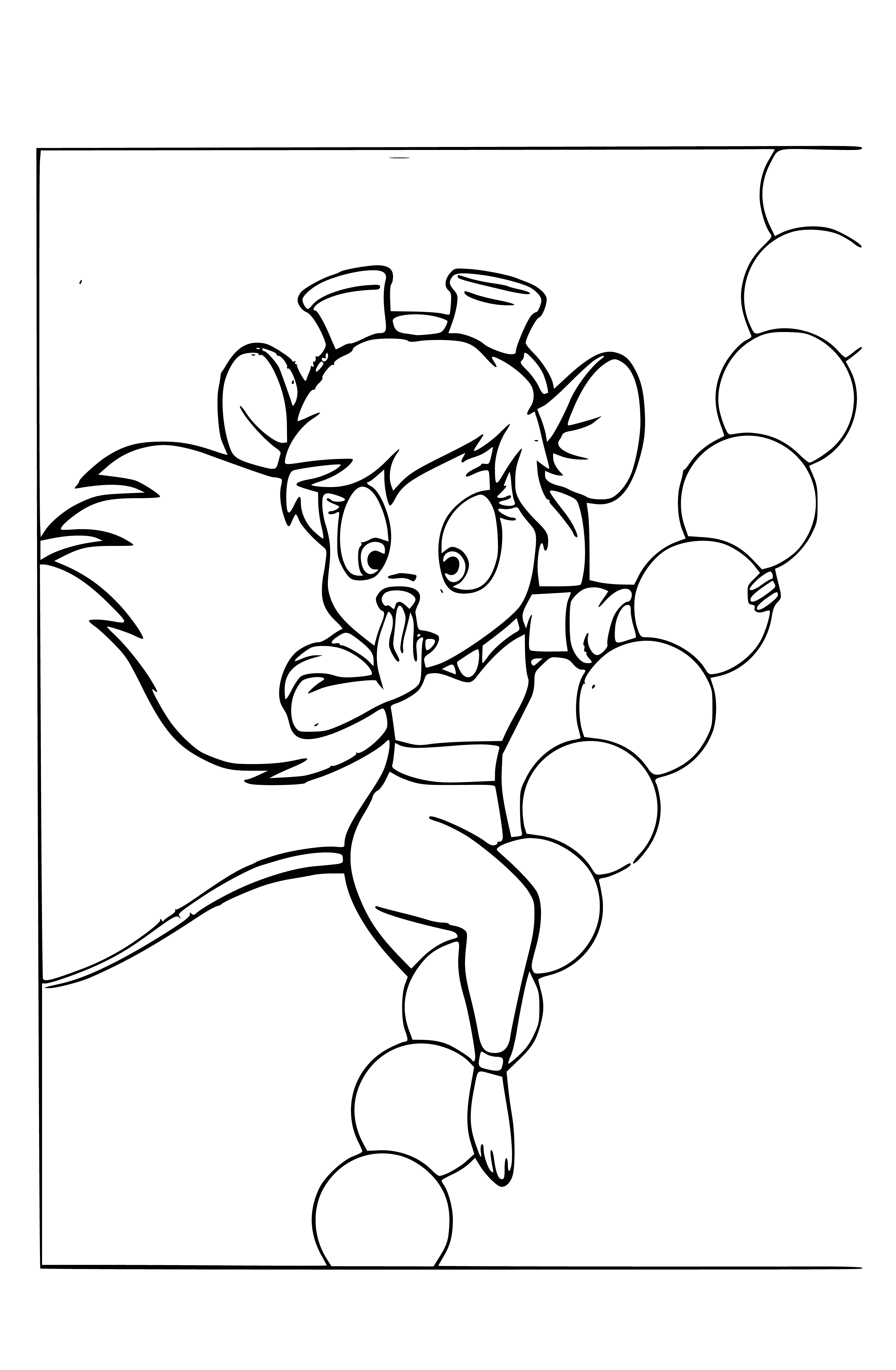 coloring page: Two tan rodents explore an acorn & blue bead necklace in this coloring page.